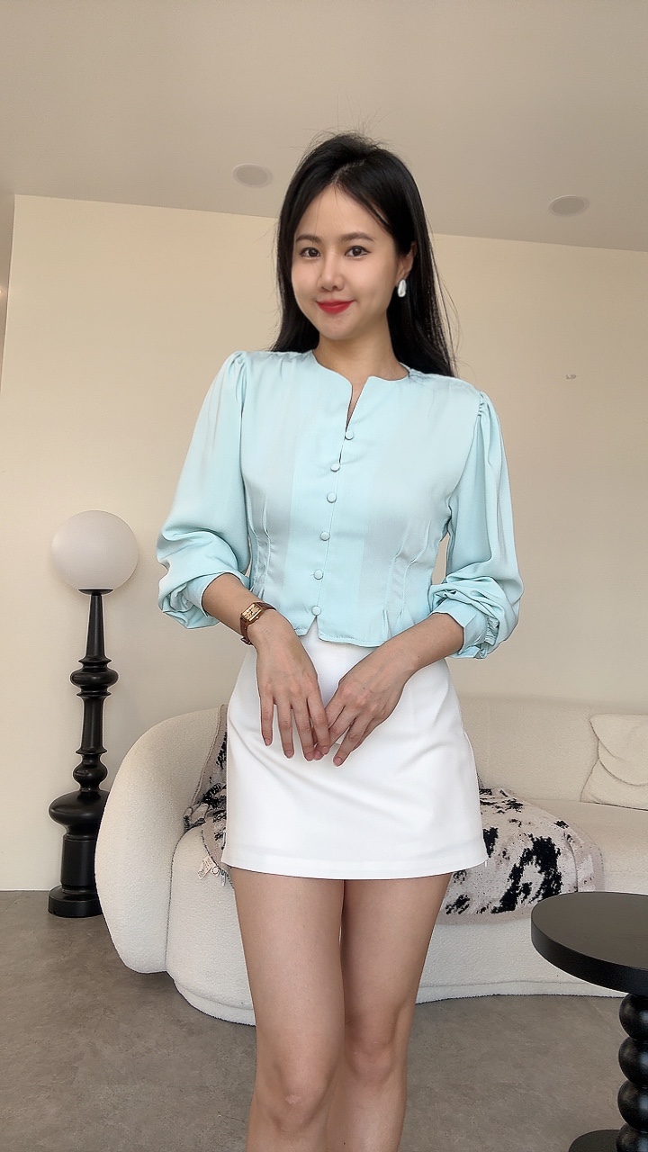 雪纺宫廷侧拉链长袖上衣