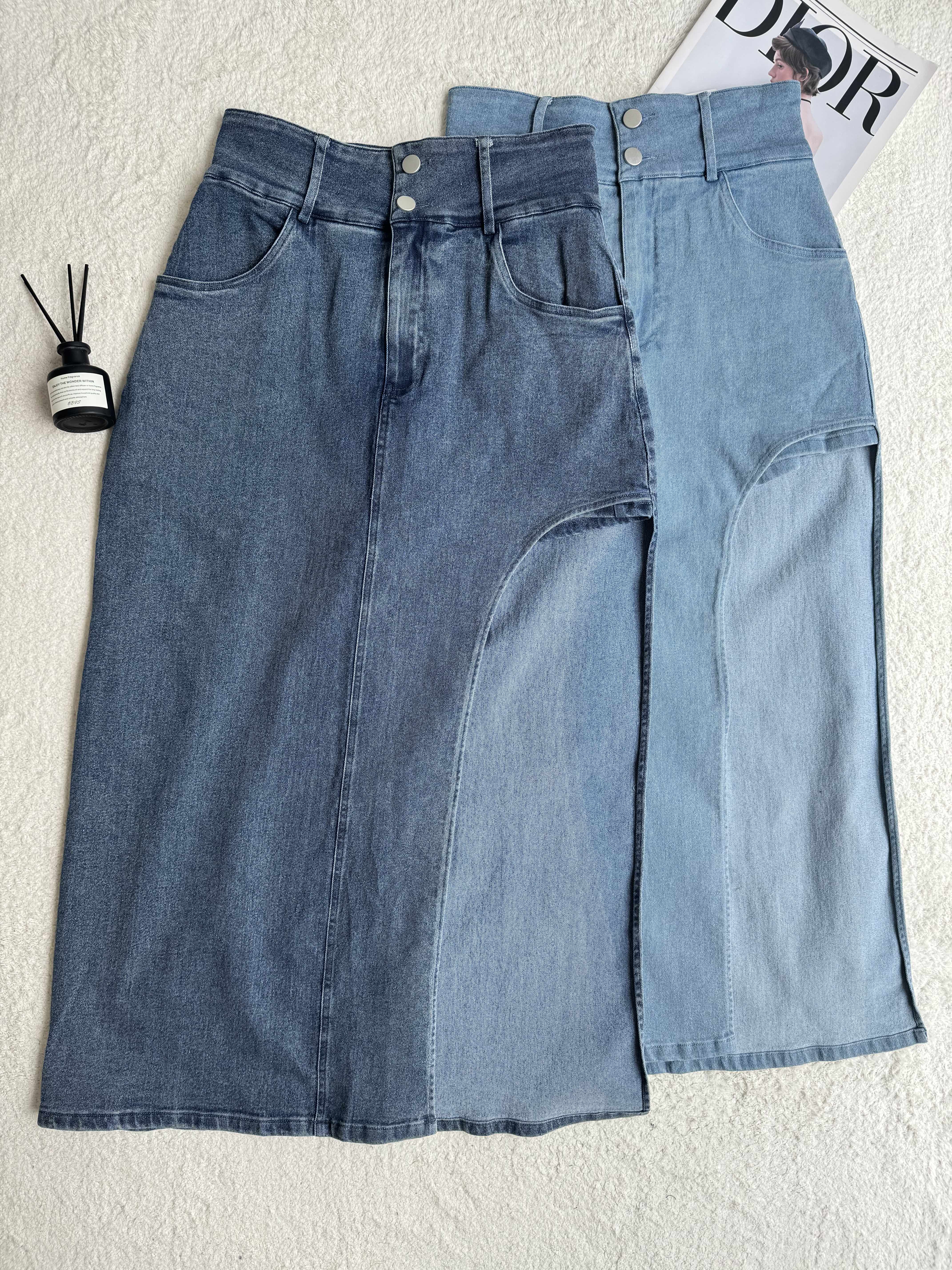 2纽设计感牛仔长裙