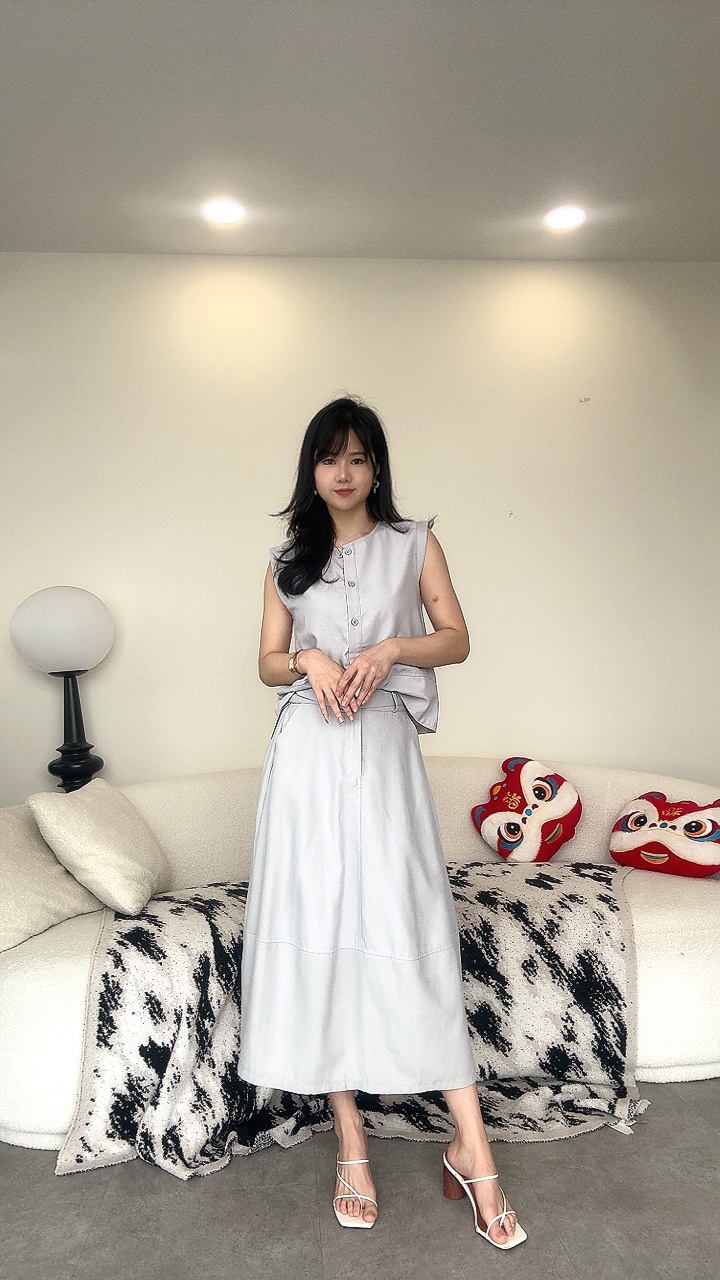 文艺无袖开衫软麻长裙套装（腰带）