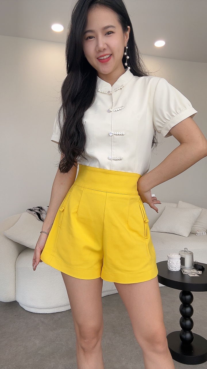 旗袍扣口袋厚腰线短裤