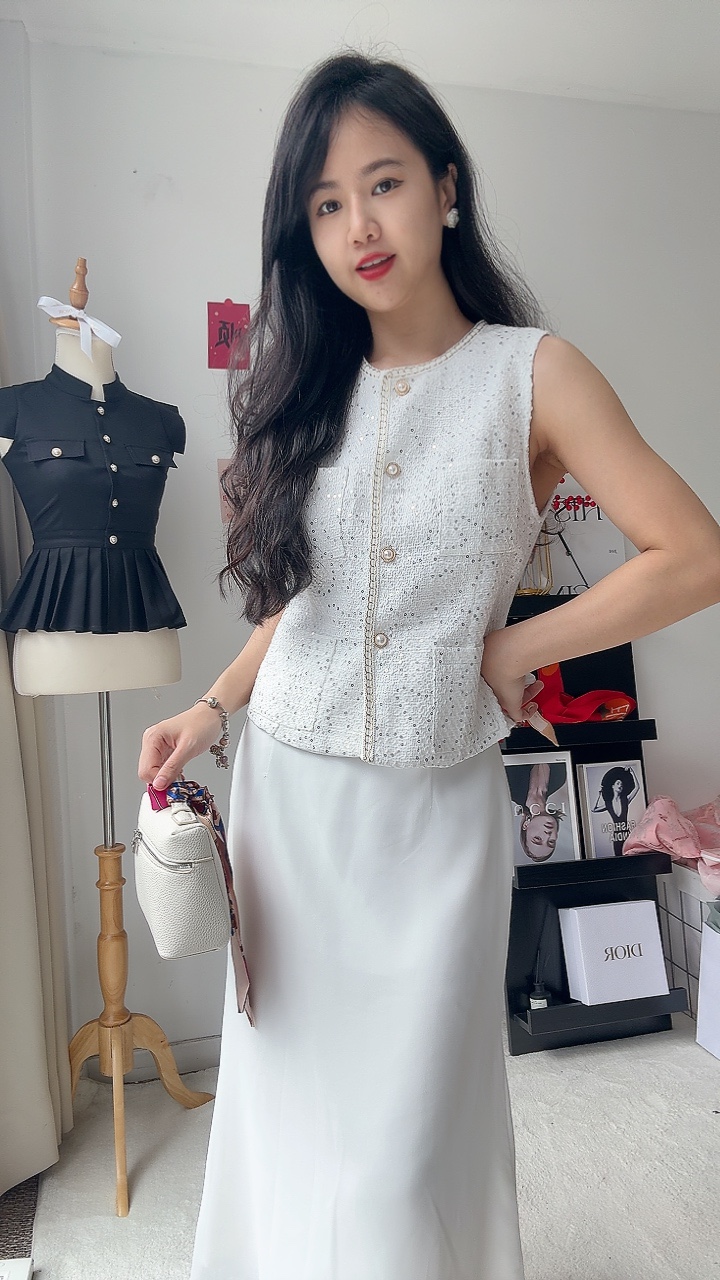 小香风马甲长裙套装