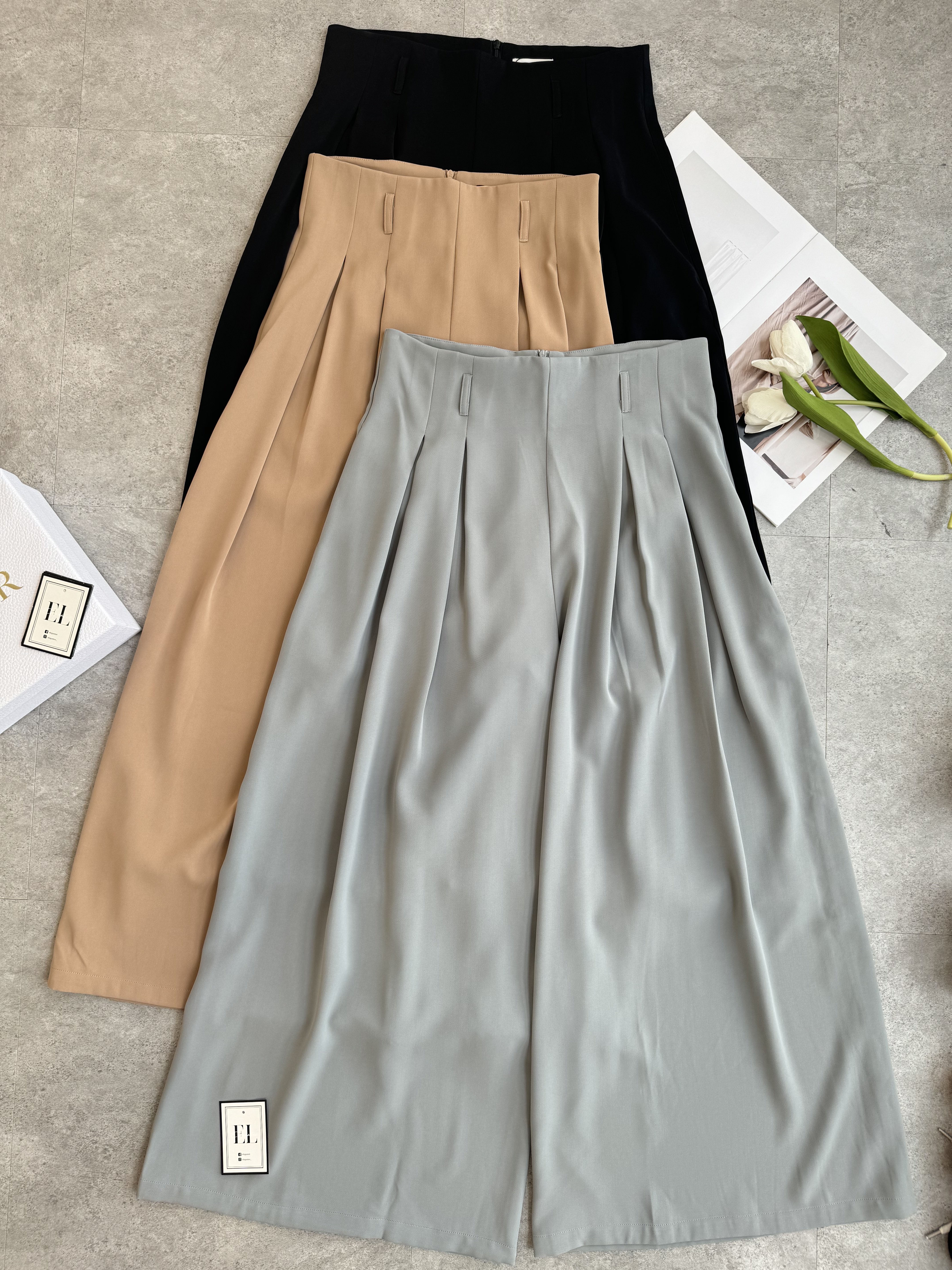 超高腰滑面大阔腿裤