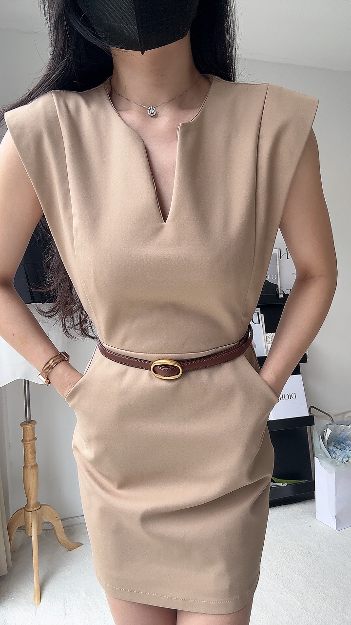 V领过肩袖OL dress