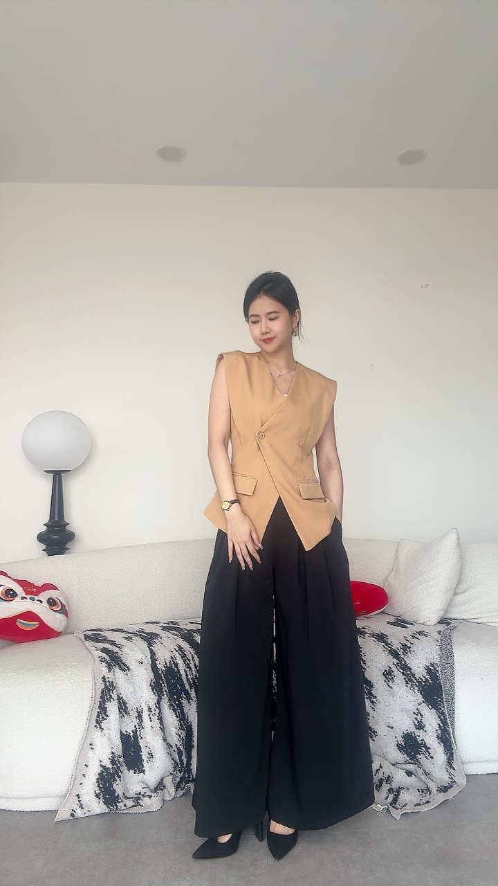 长版西装交叉2钮马甲