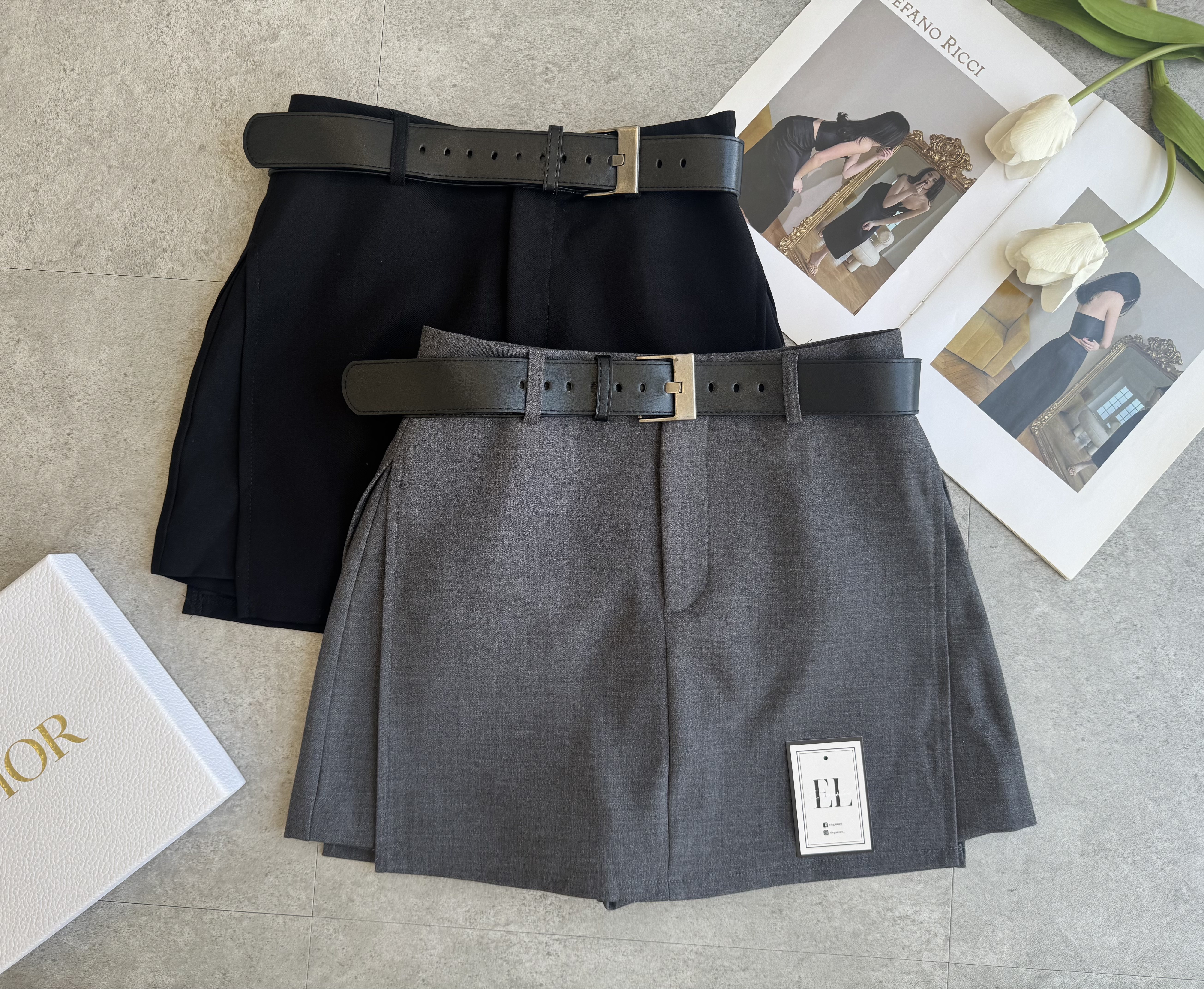 两侧开边设计厚西装高质感短裙