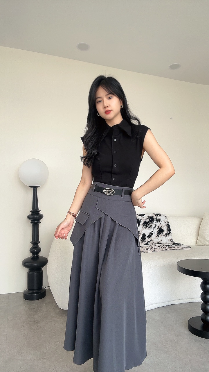 帅气设计感假两件裙-腰带