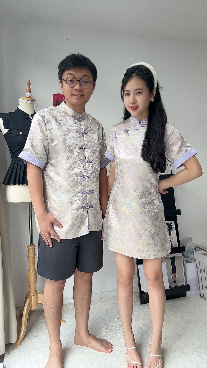 （情侣-女） 清秀缎面刺绣连身裙旗袍.