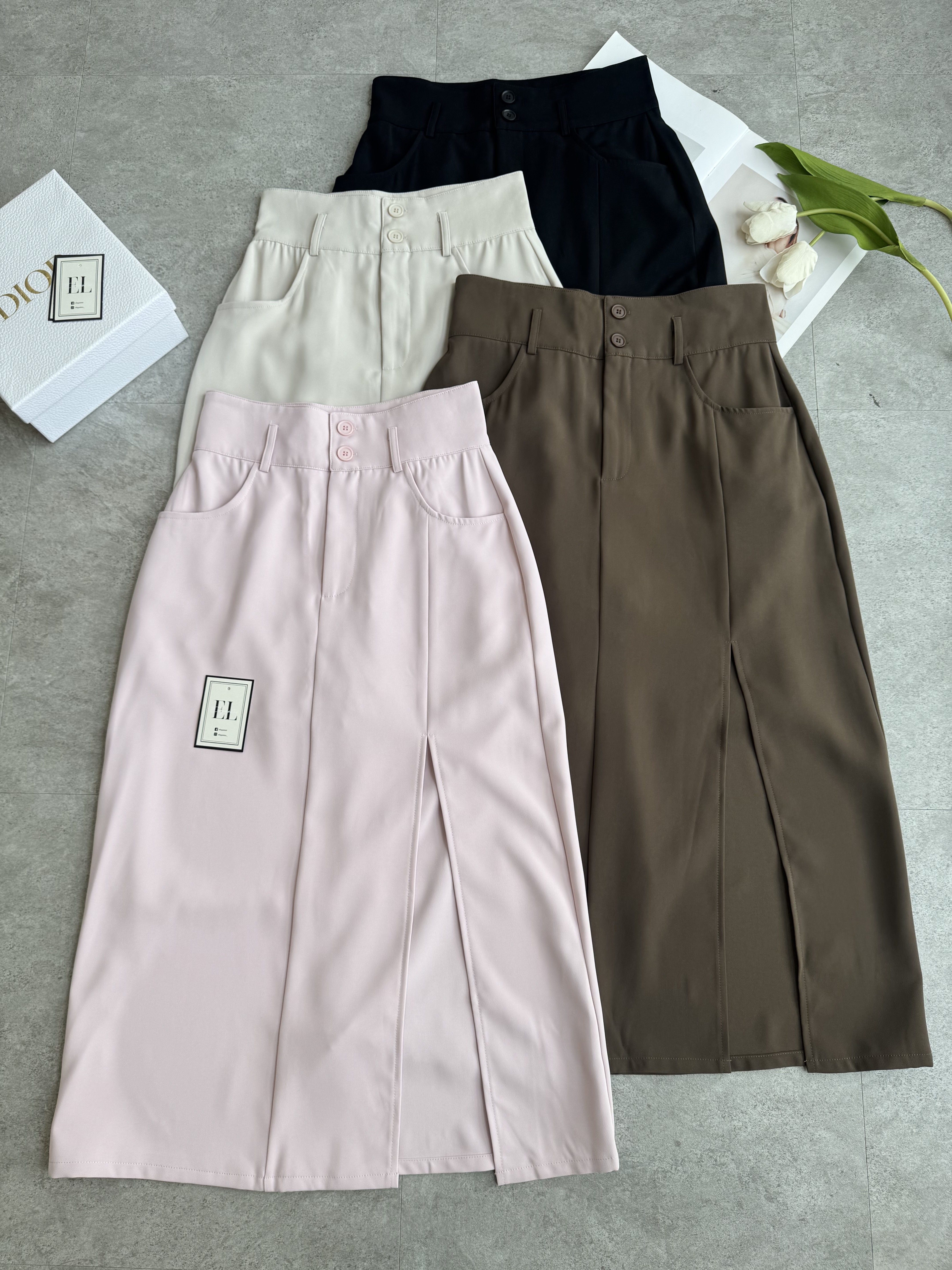 厚腰版2纽扣开衩长裙