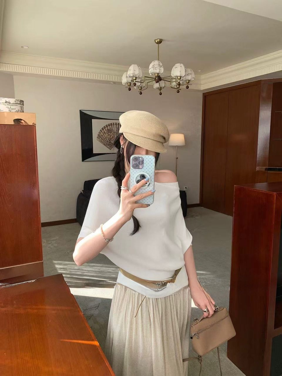 (BO-MAY) 中袖宽版柔软针织Top-腰带