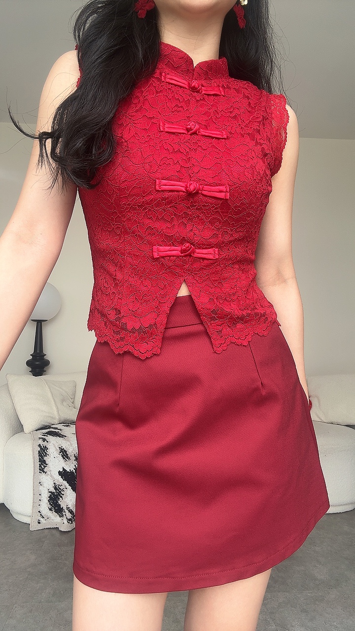 《新年》蕾丝旗袍短裙套装
