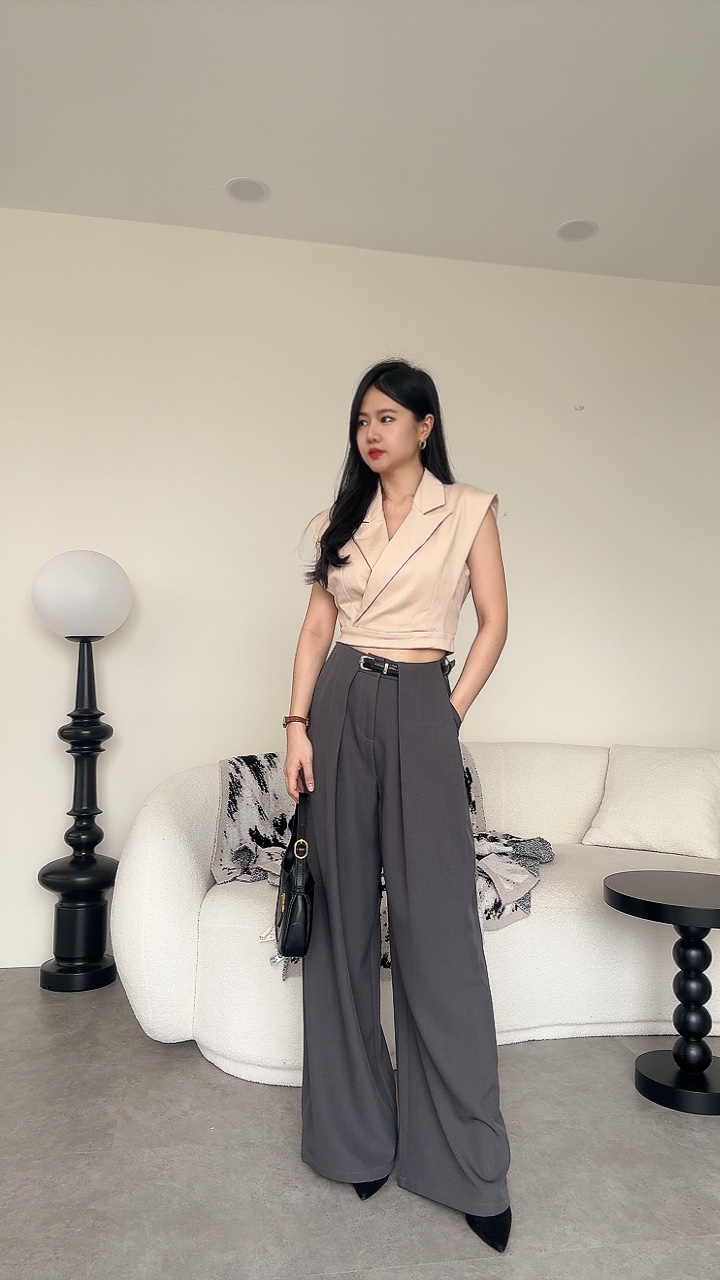 高腰粗环带阔腿裤-腰带