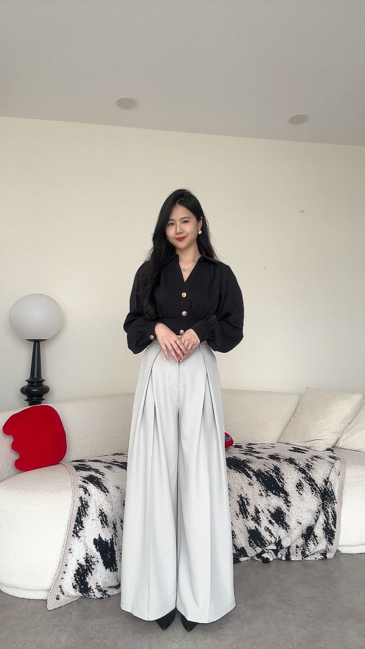 高腰显长中折开线阔腿裤