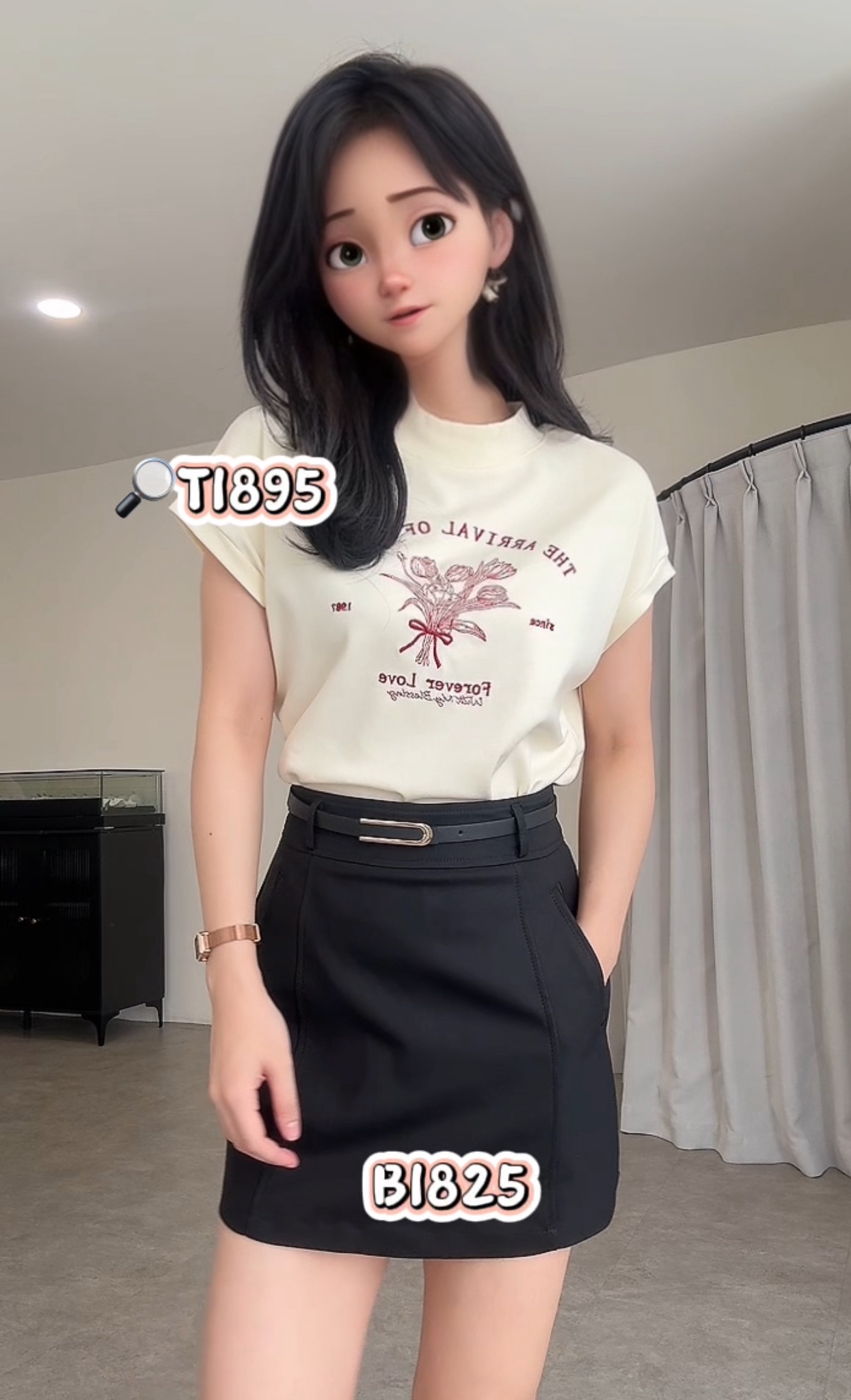 落肩袖贴脖领文字Tee