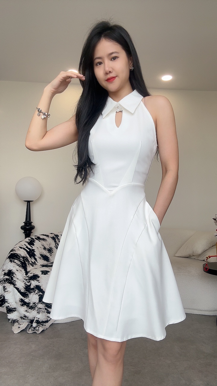 水晶领气质削肩DinnerDress
