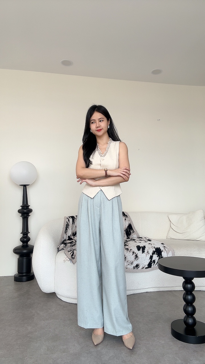 软麻杂线高腰阔腿长裤