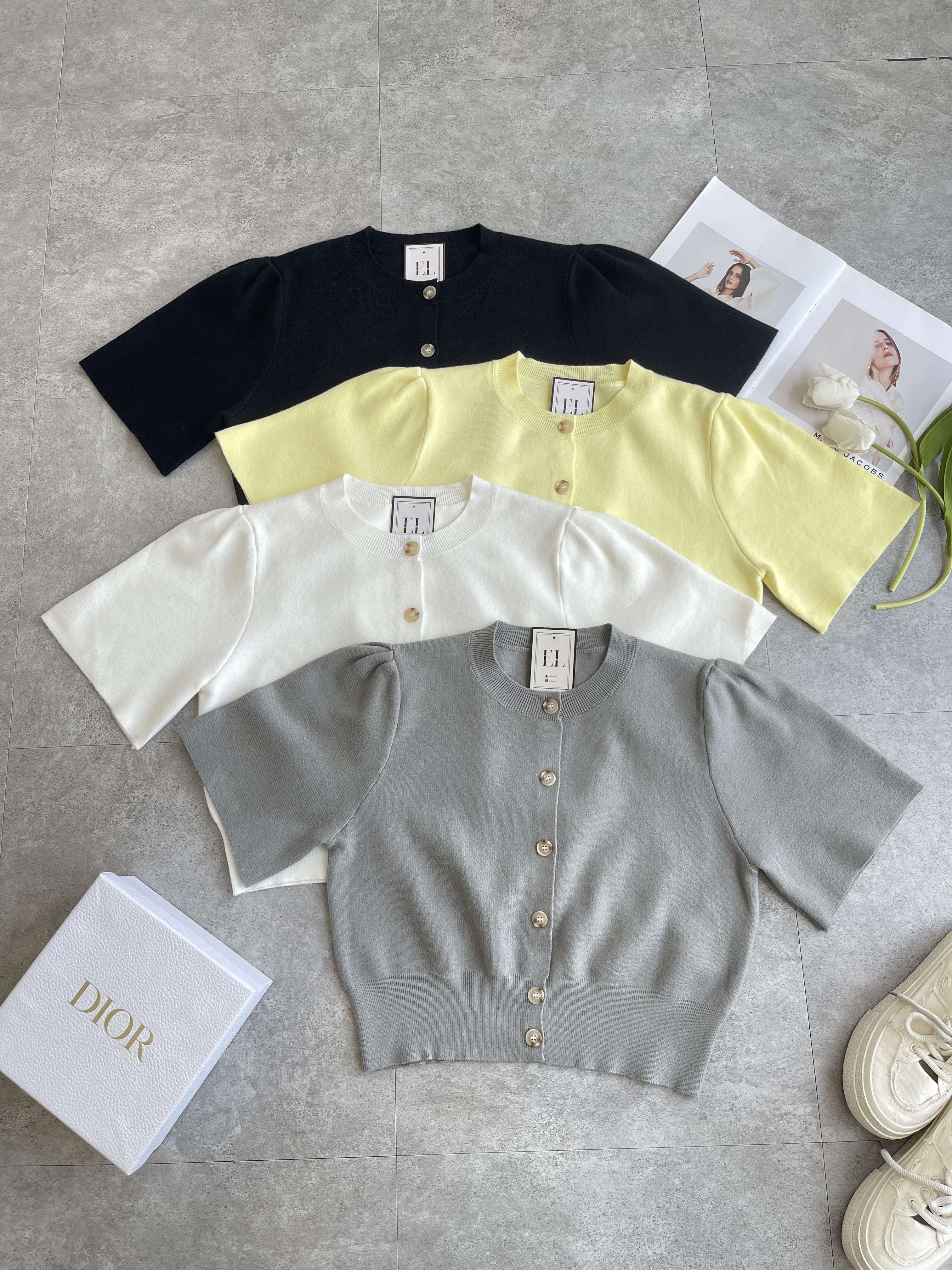 针织短袖琥珀纽外套