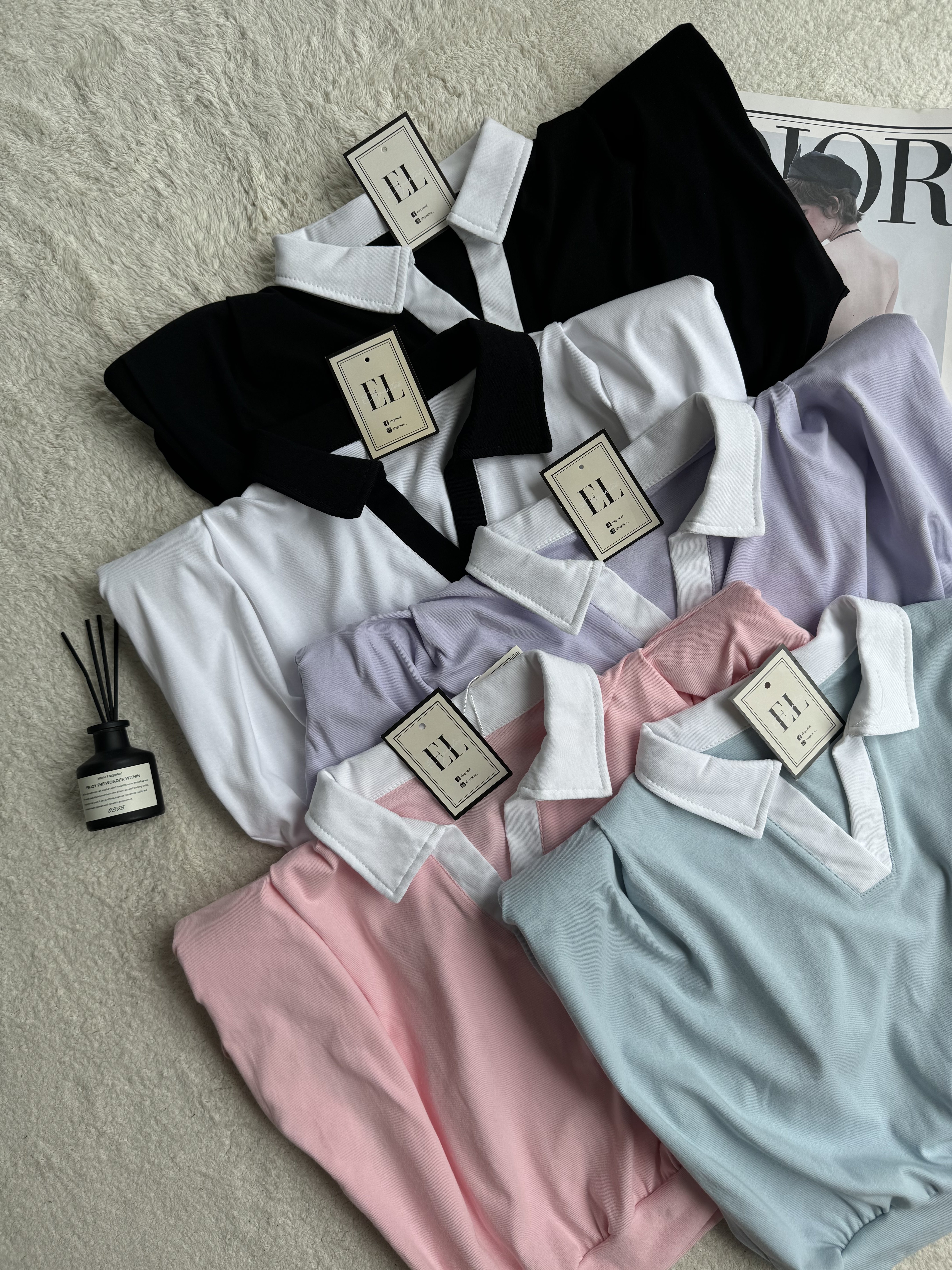 双色垫肩过袖有领上衣