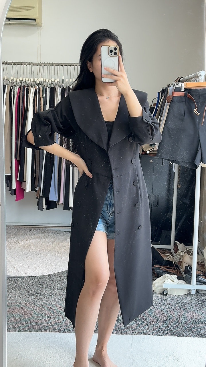 古典落肩大翻领连身裙