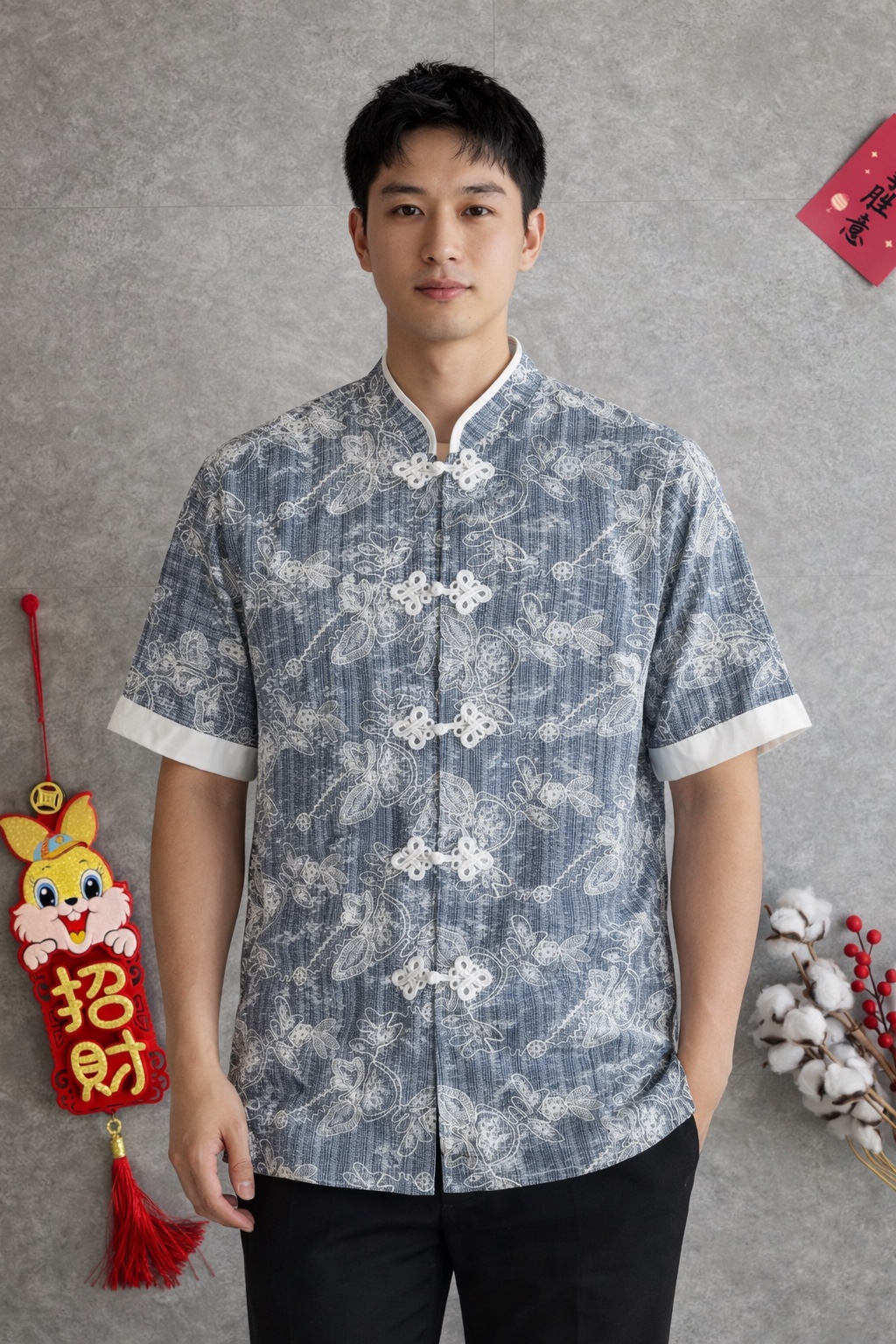 《情侣-男》 Dior Inspired牛仔刺绣唐装