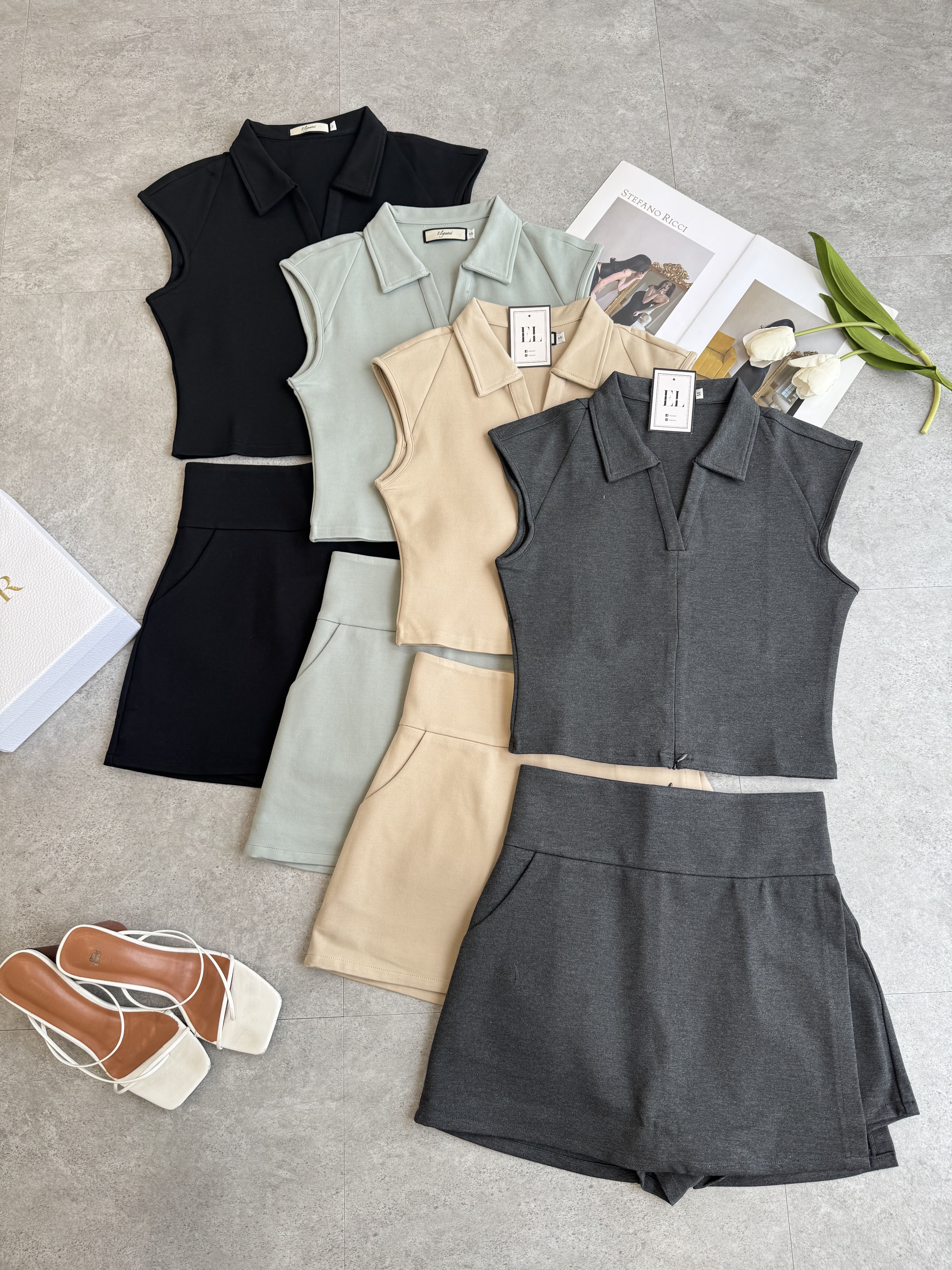 罗马C袖裤裙套装