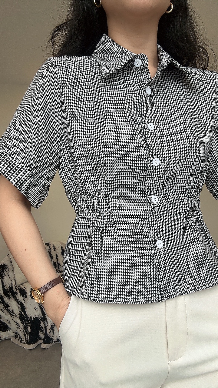 滑面收腰卷袖衬衫