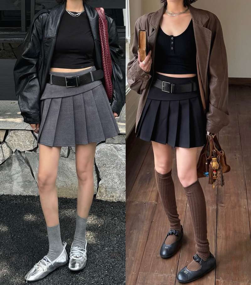 （BO-OCT）时髦厚腰带百褶裙（厚西装高质感）