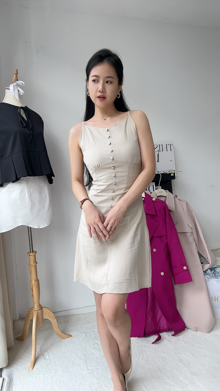 亚麻高雅一字领连身裙