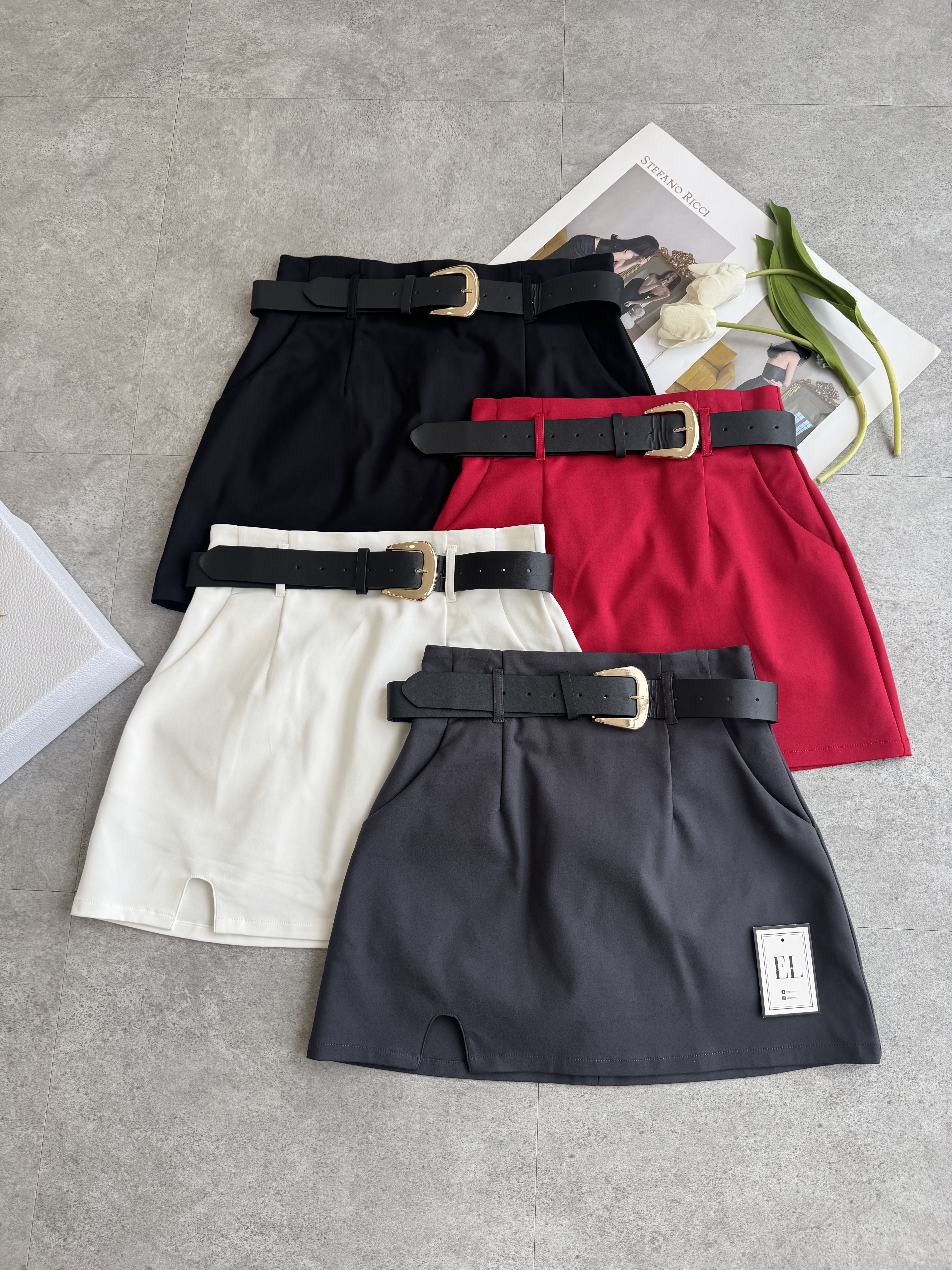 U角设计高腰短裙-腰带