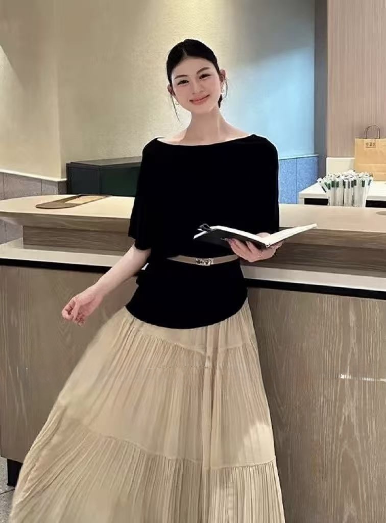 (BO-MAY) 中袖宽版柔软针织Top-腰带