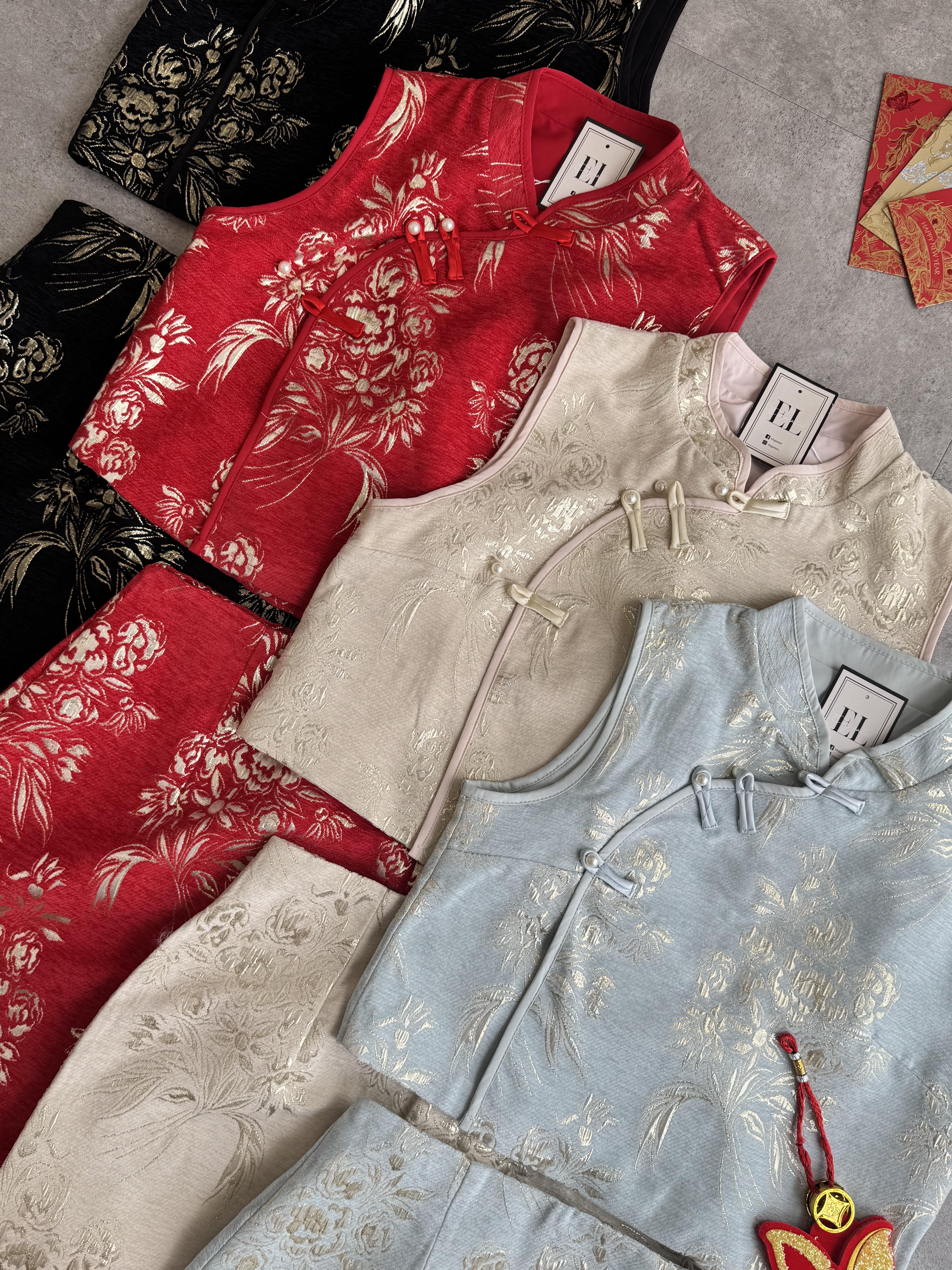 《新年》Elegant绒布长裙无袖套装