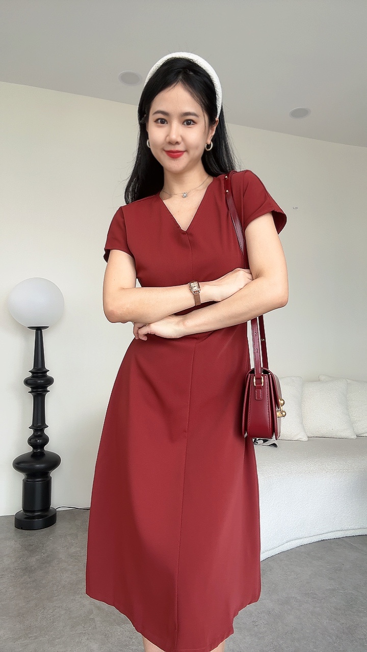 简约大方文雅修腰滑面Dress