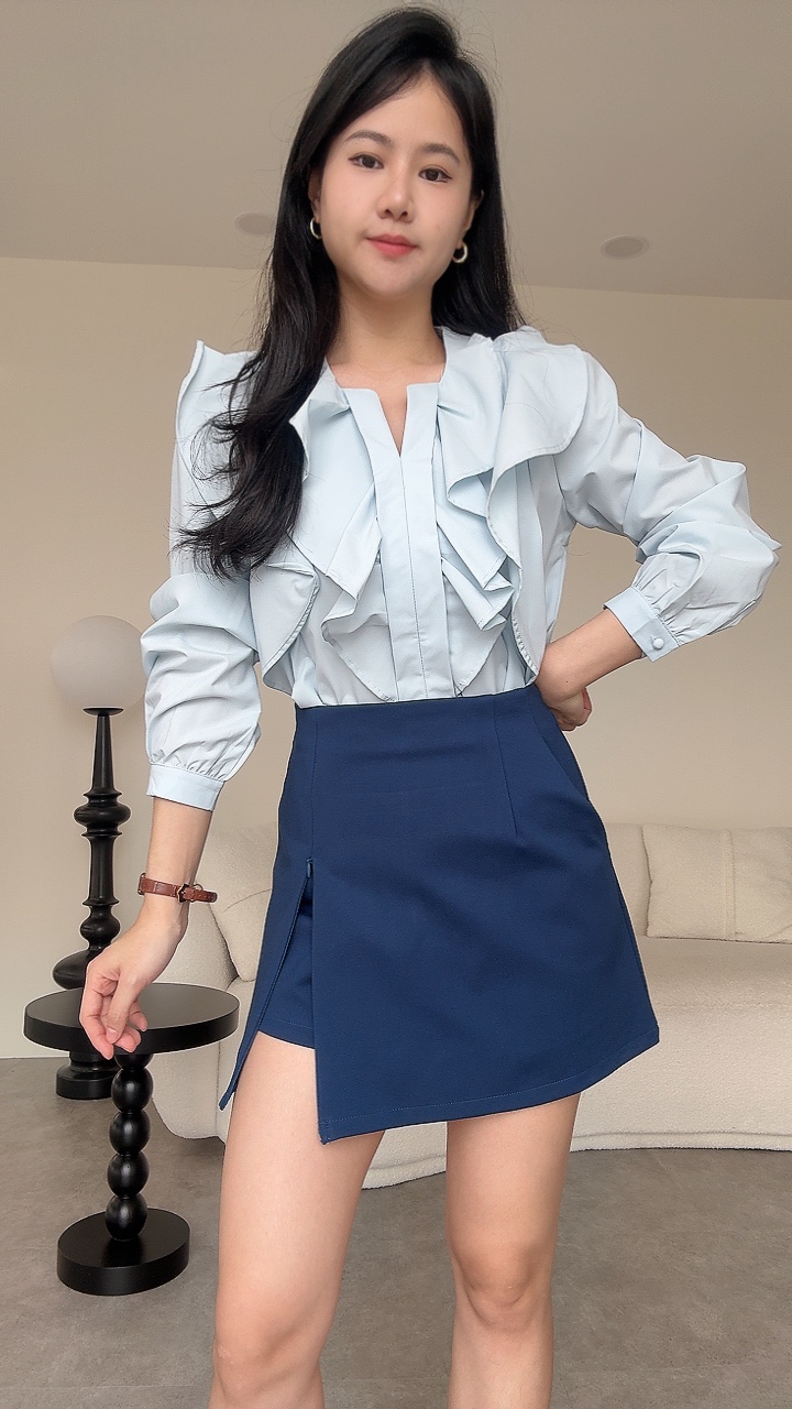 罗马简约拉链开叉短裙