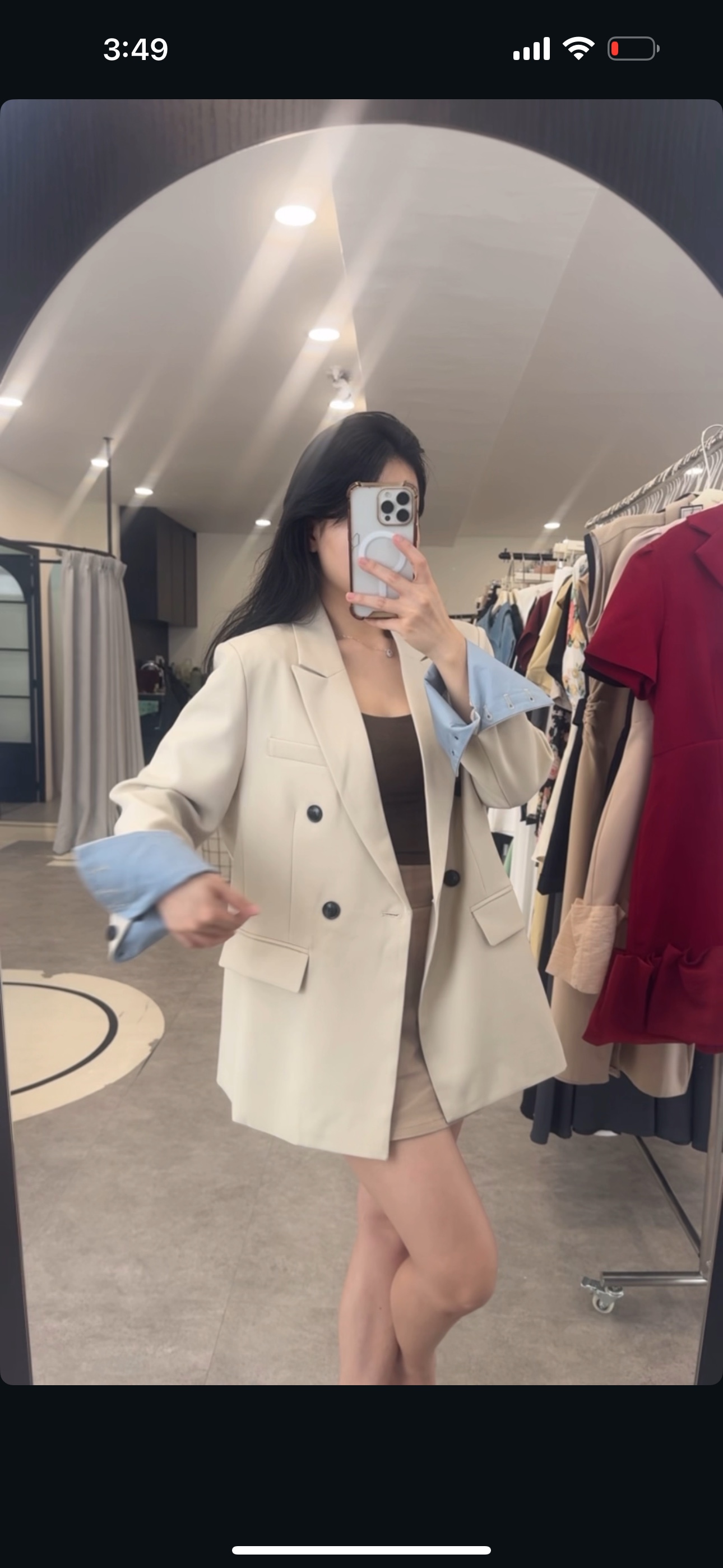 韩系oversize 拼色袖长版西装外套（小垫肩）