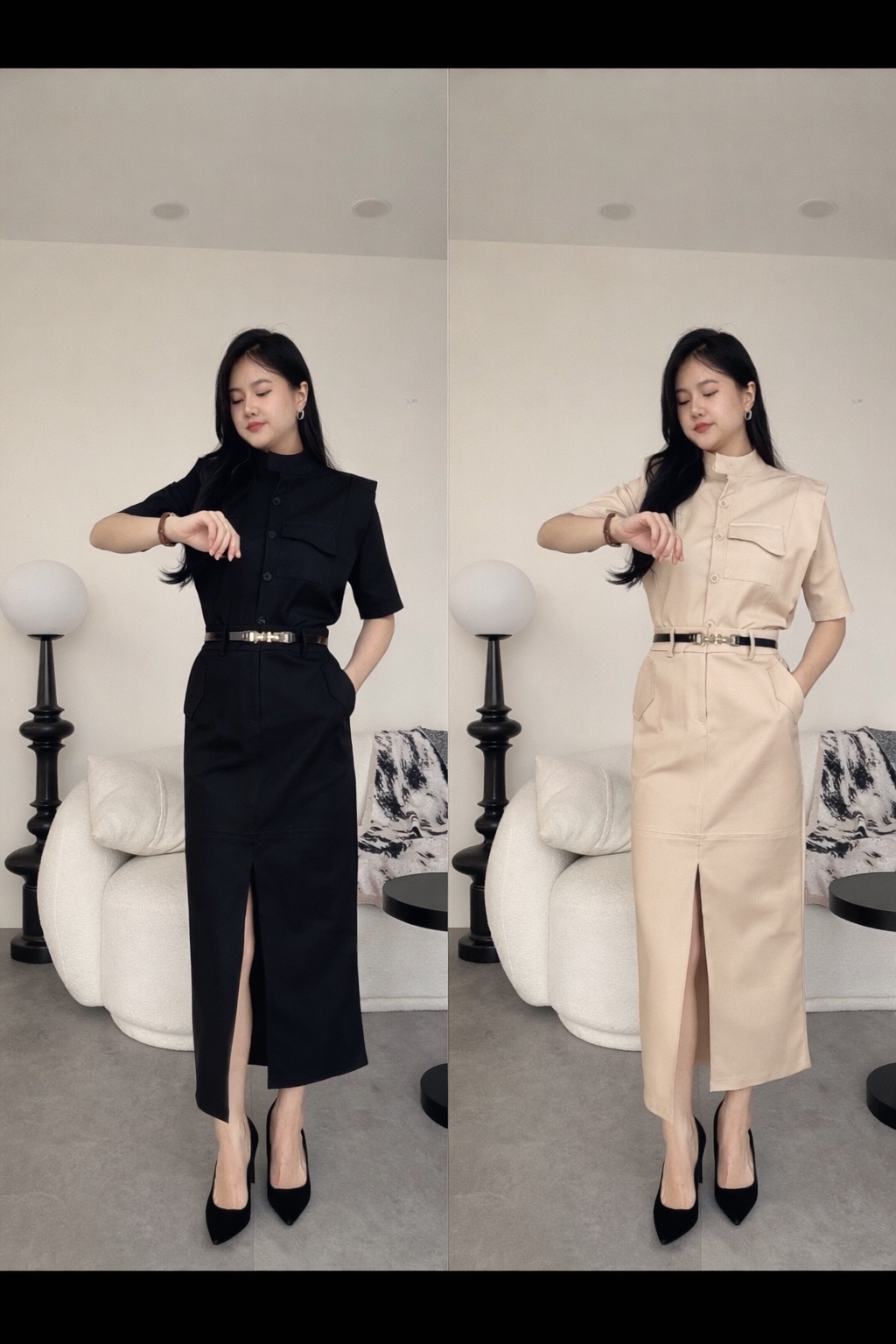 挺拔个性工装风长裙套装