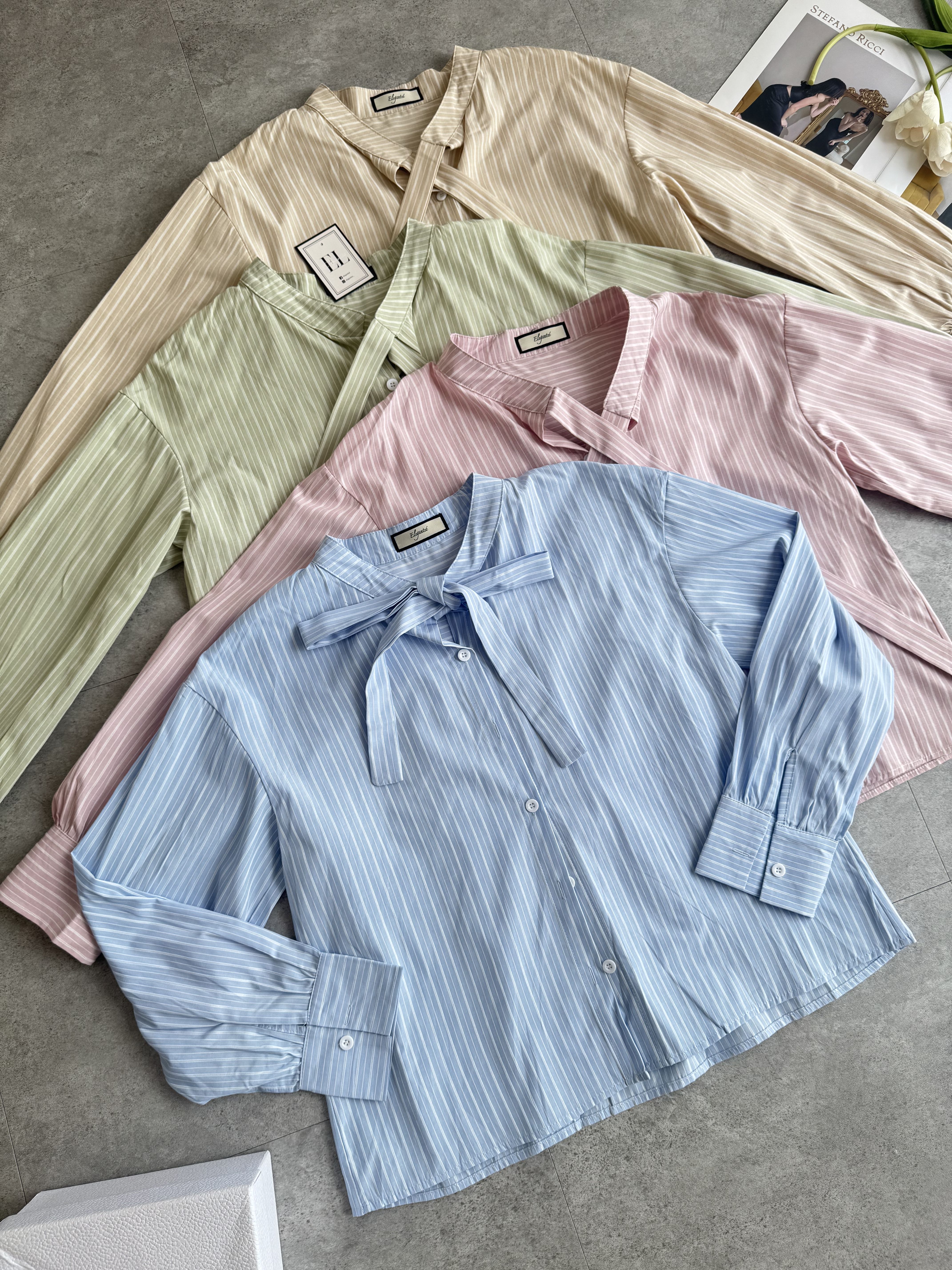 彩色线条蝴蝶结衬衫