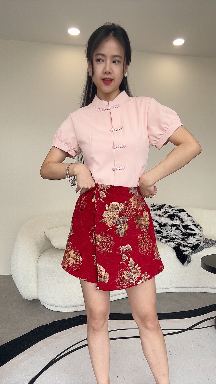 绒布刺绣新年裤裙