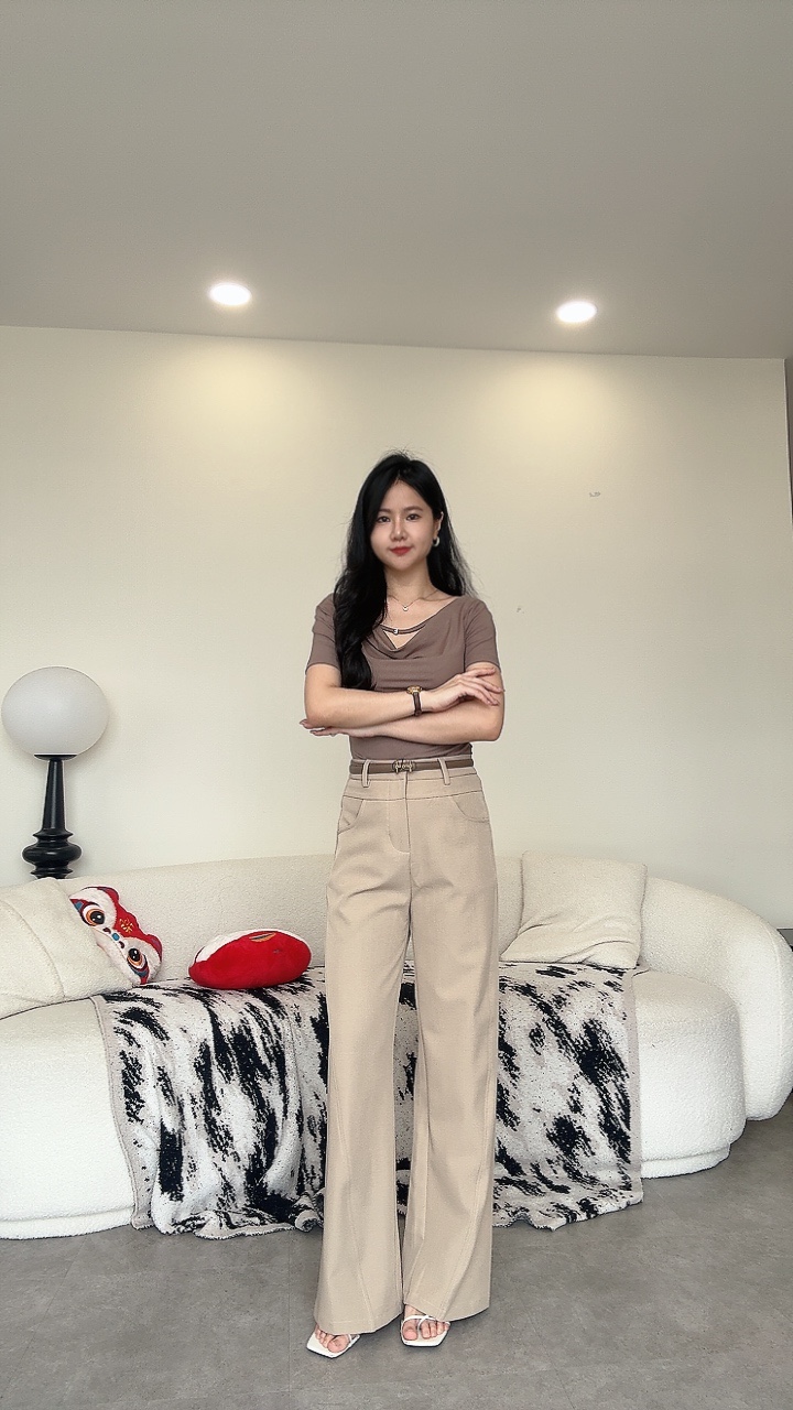 双层腰线直筒阔腿裤