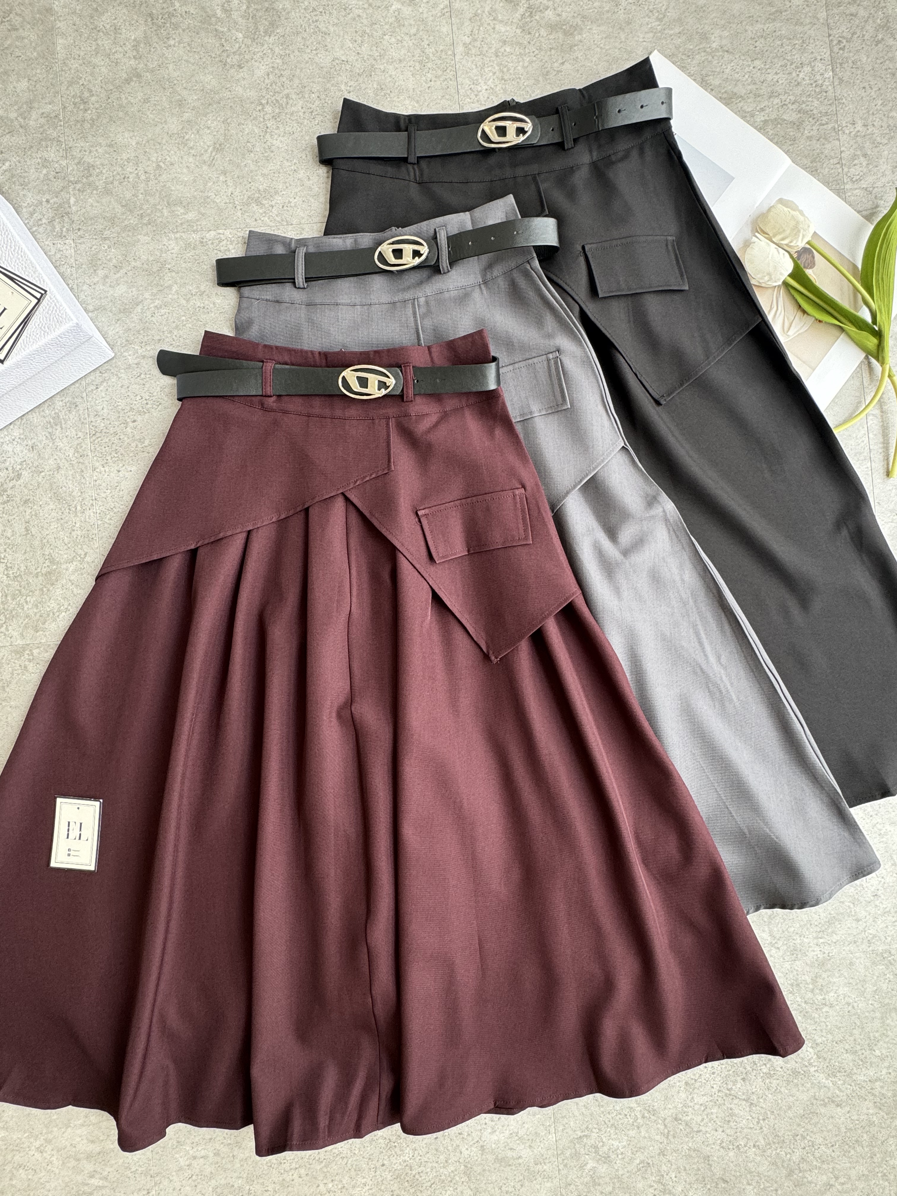 帅气设计感假两件裙-腰带