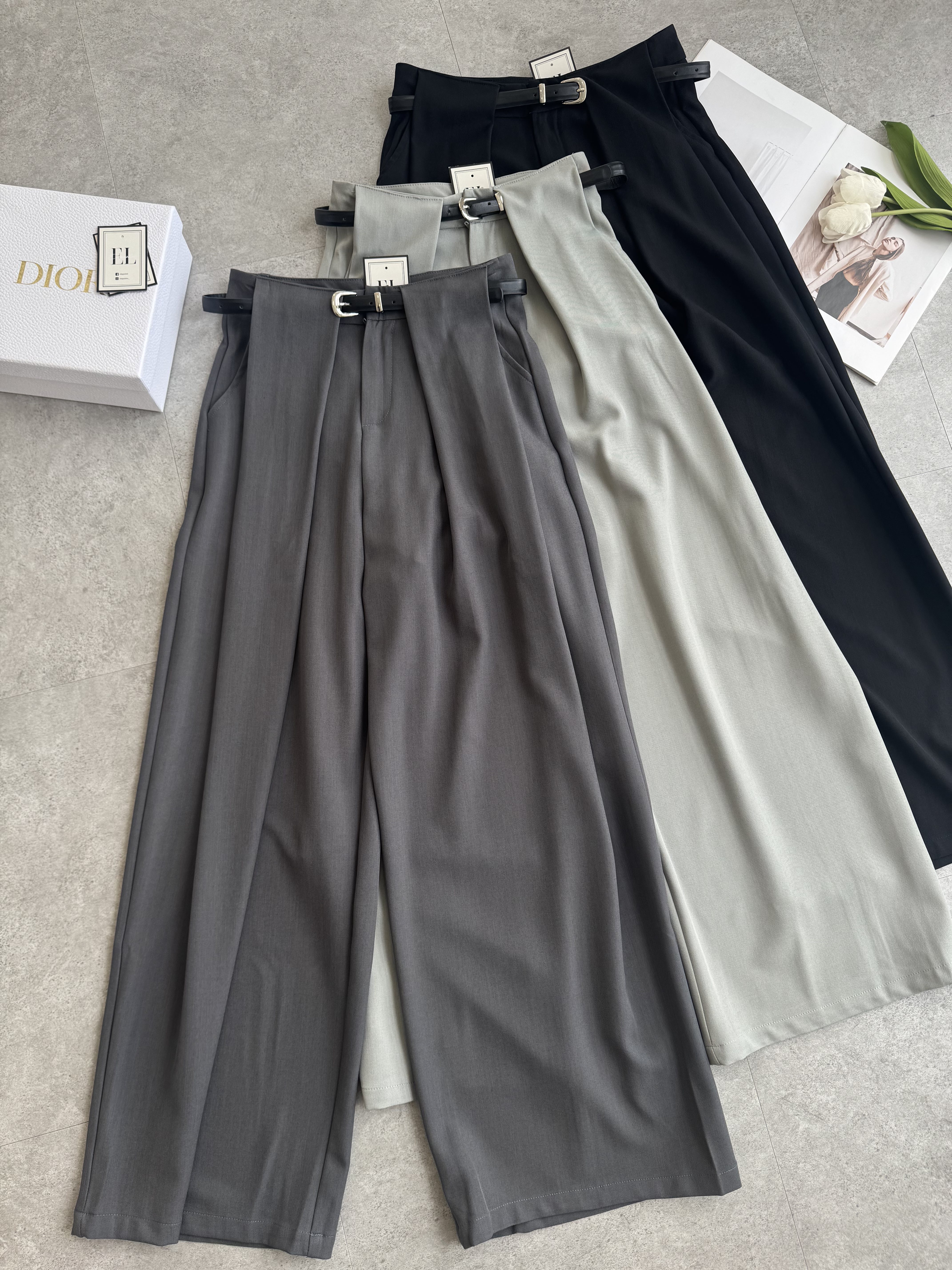 高腰粗环带阔腿裤-腰带