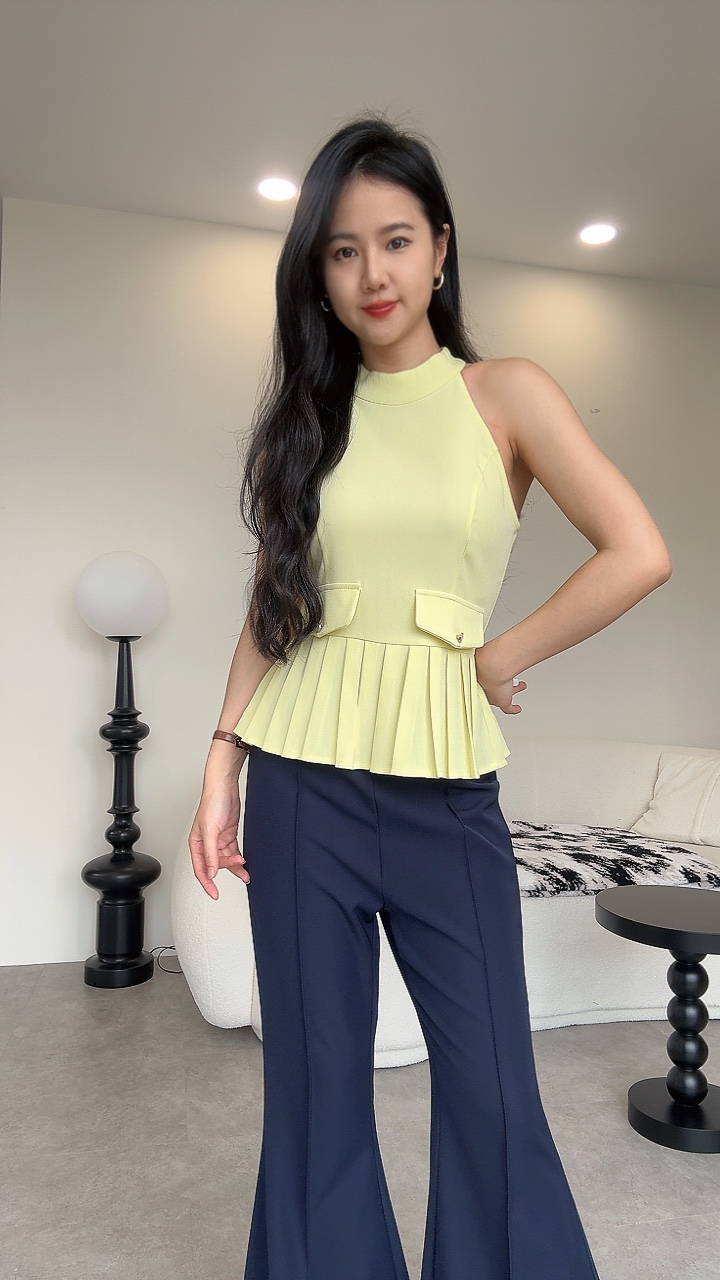 削尖百褶peplum top