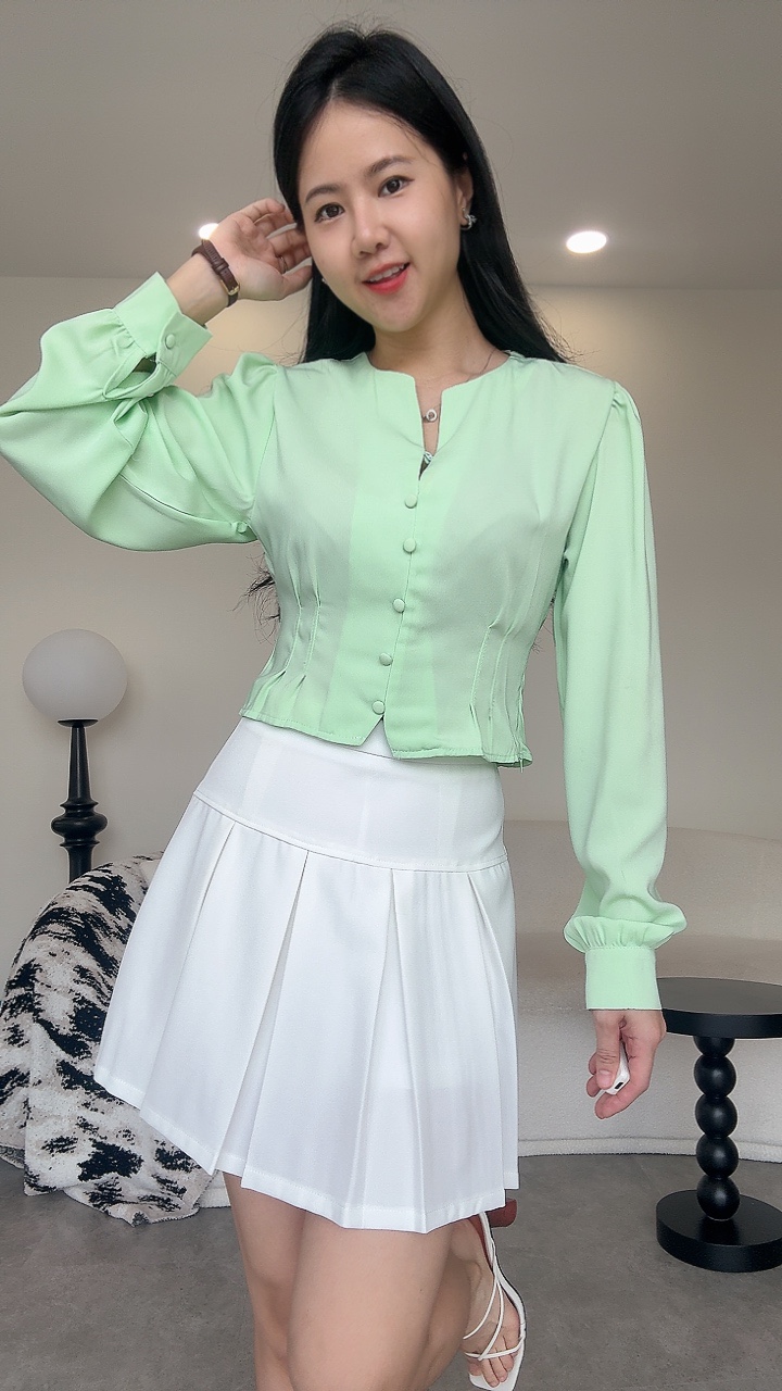 雪纺宫廷侧拉链长袖上衣