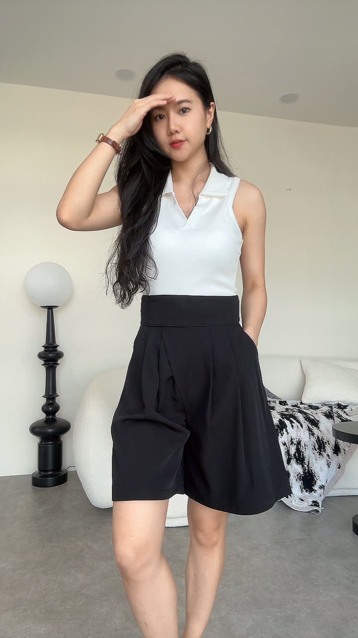 显瘦斜线设计厚腰线5分裤