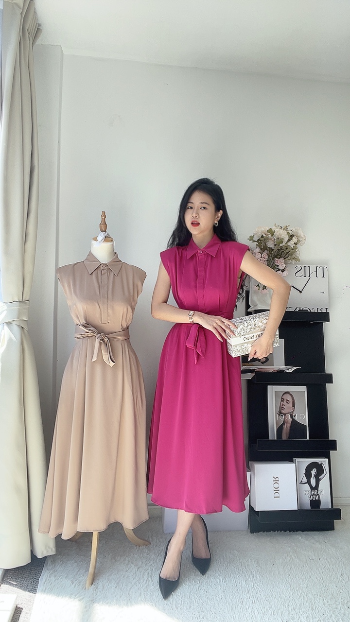 通勤垫肩无袖连身裙