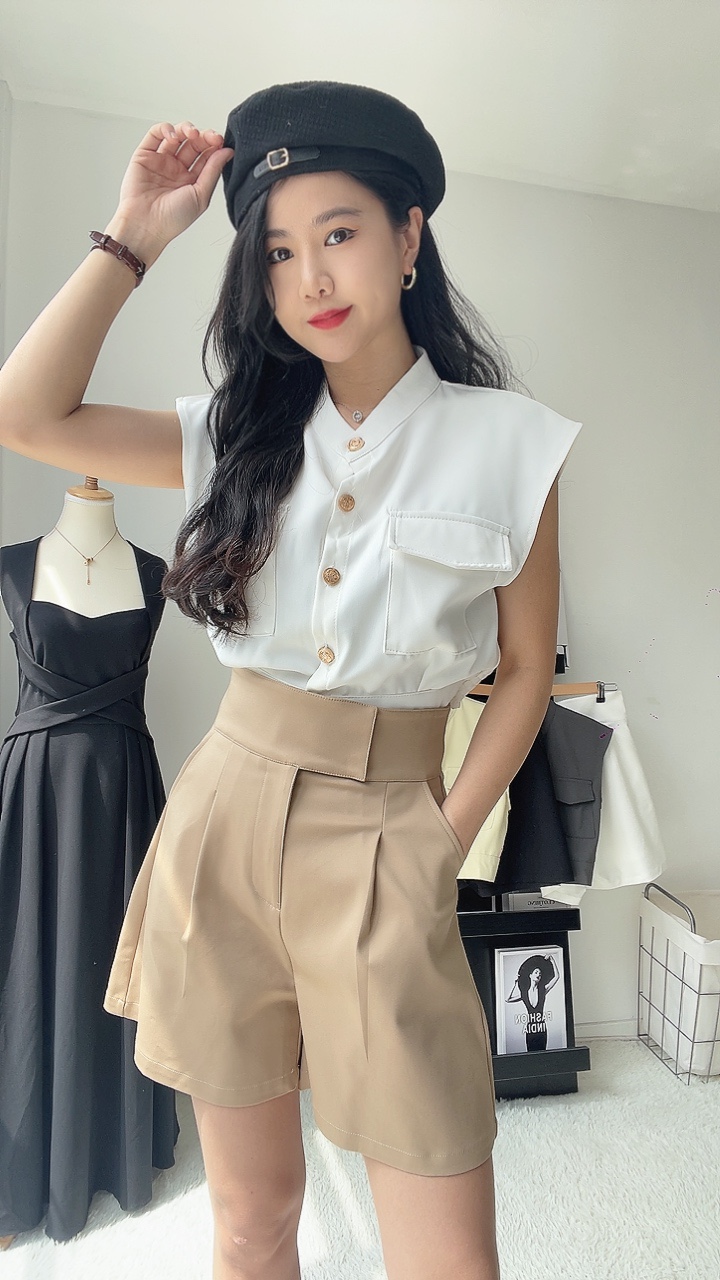 厚腰线西装4分裤