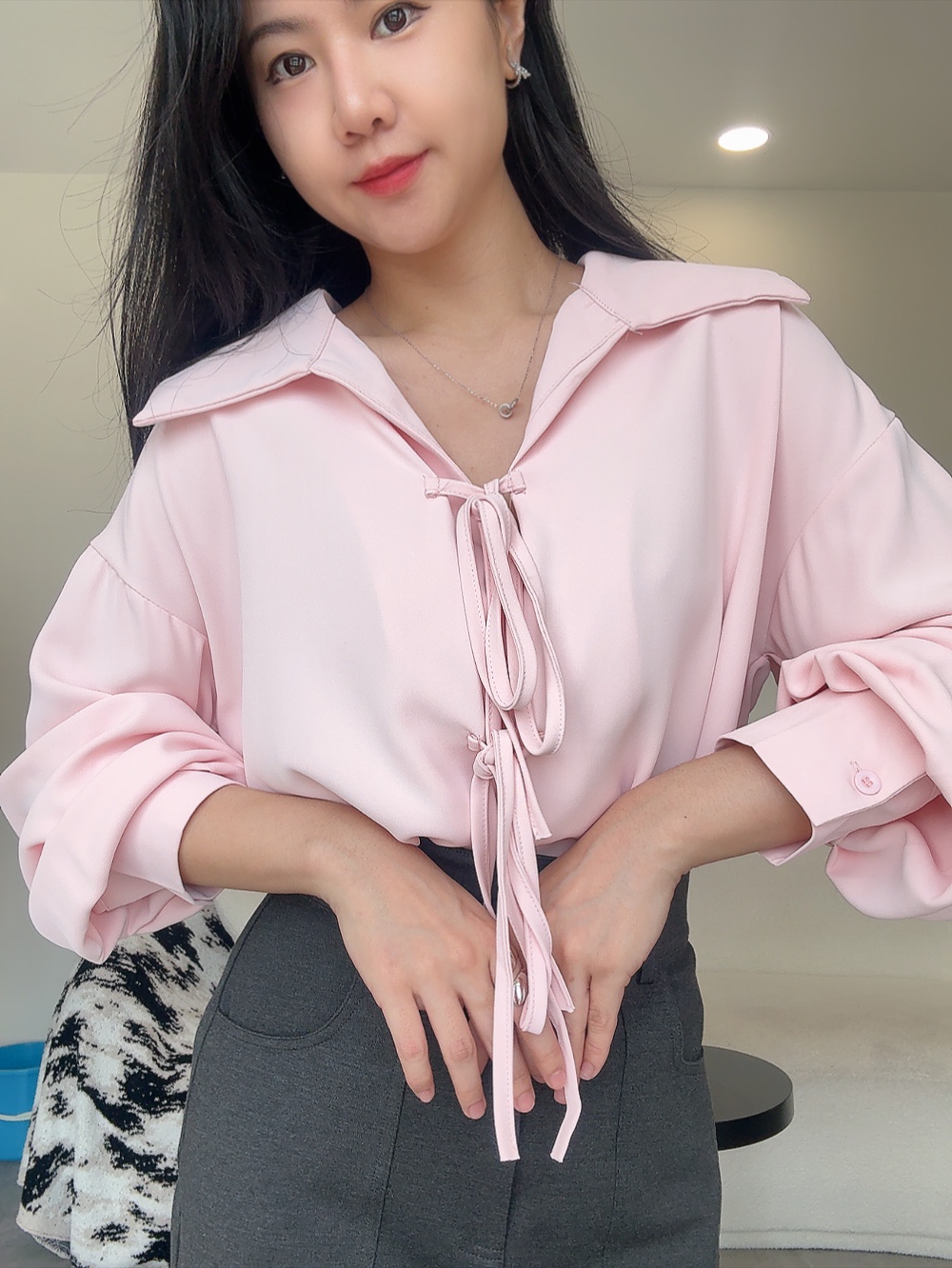 抗皱蝴蝶结松弛感衬衫