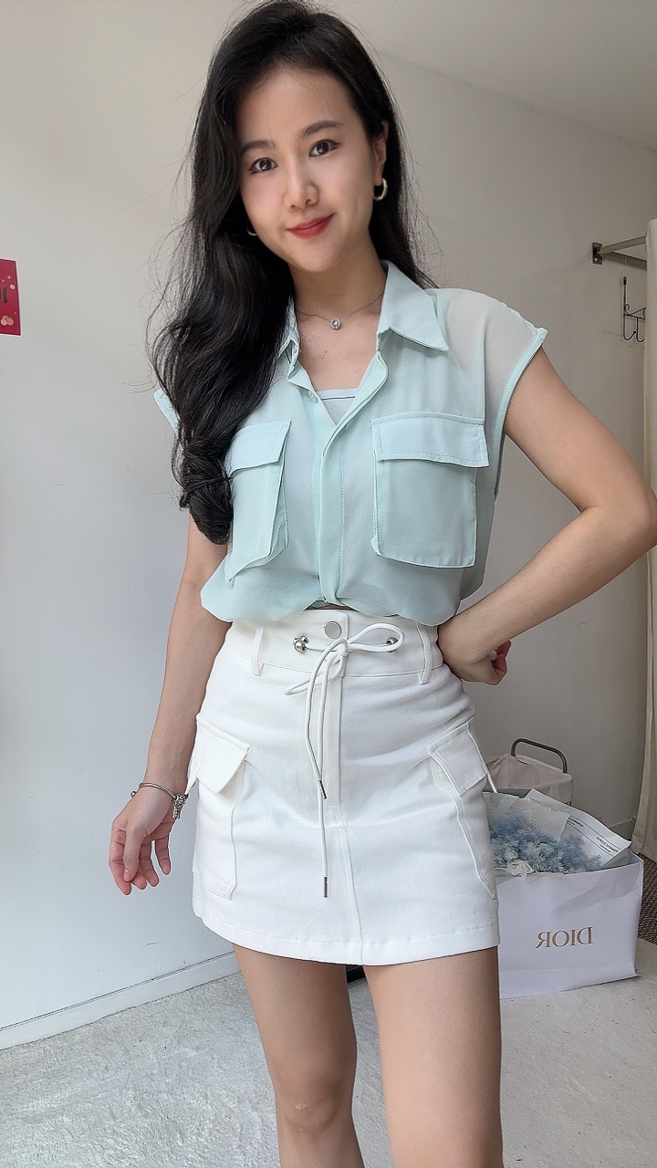 透视工装风两件式上衣