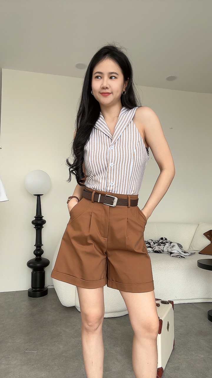 SmartCasual复古皮腰带4分裤