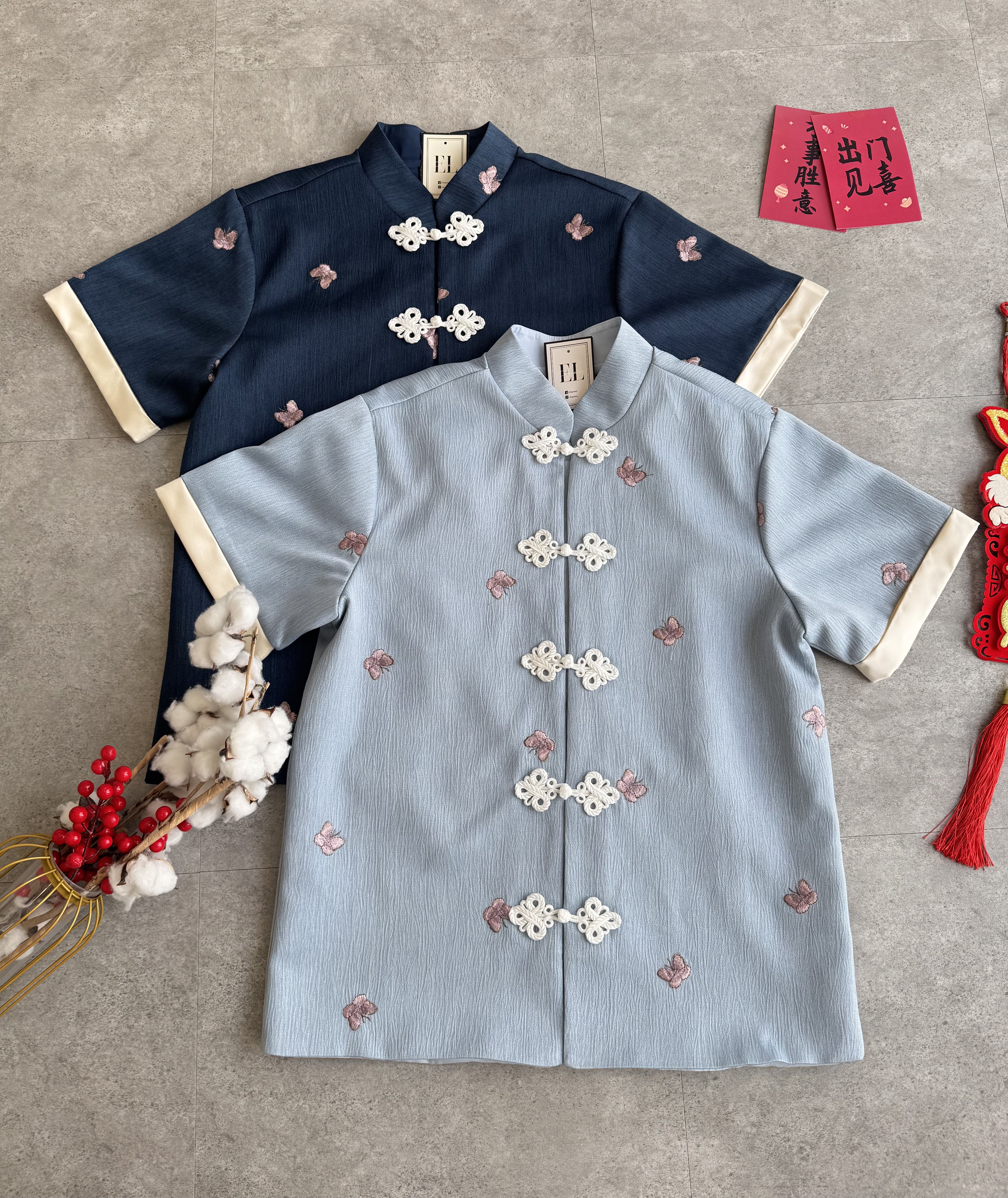 (BO-DEC)《亲子-男》粉蝴蝶刺绣高质感纹理面料唐装