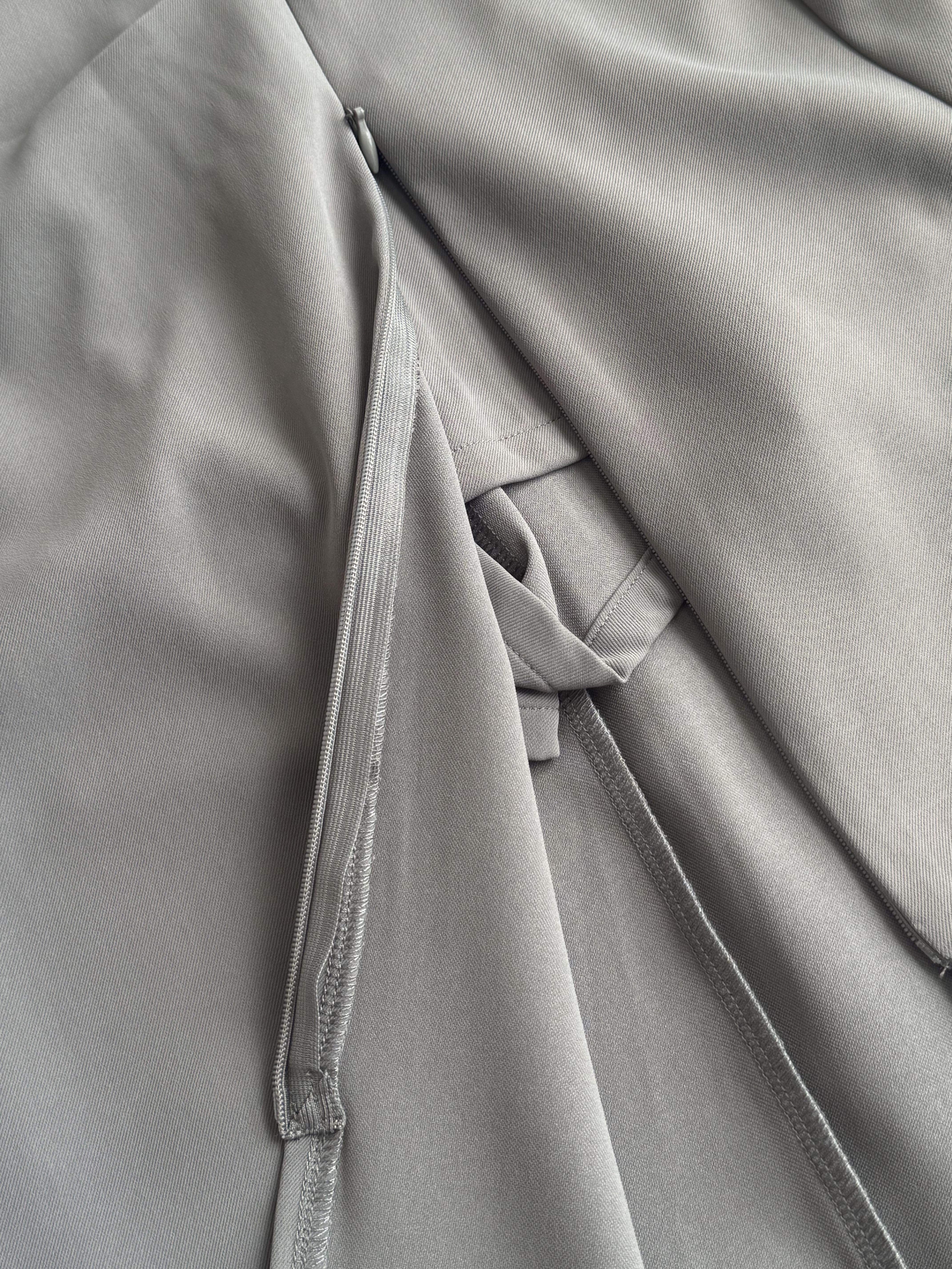 高腰三折拉链滑面长裙