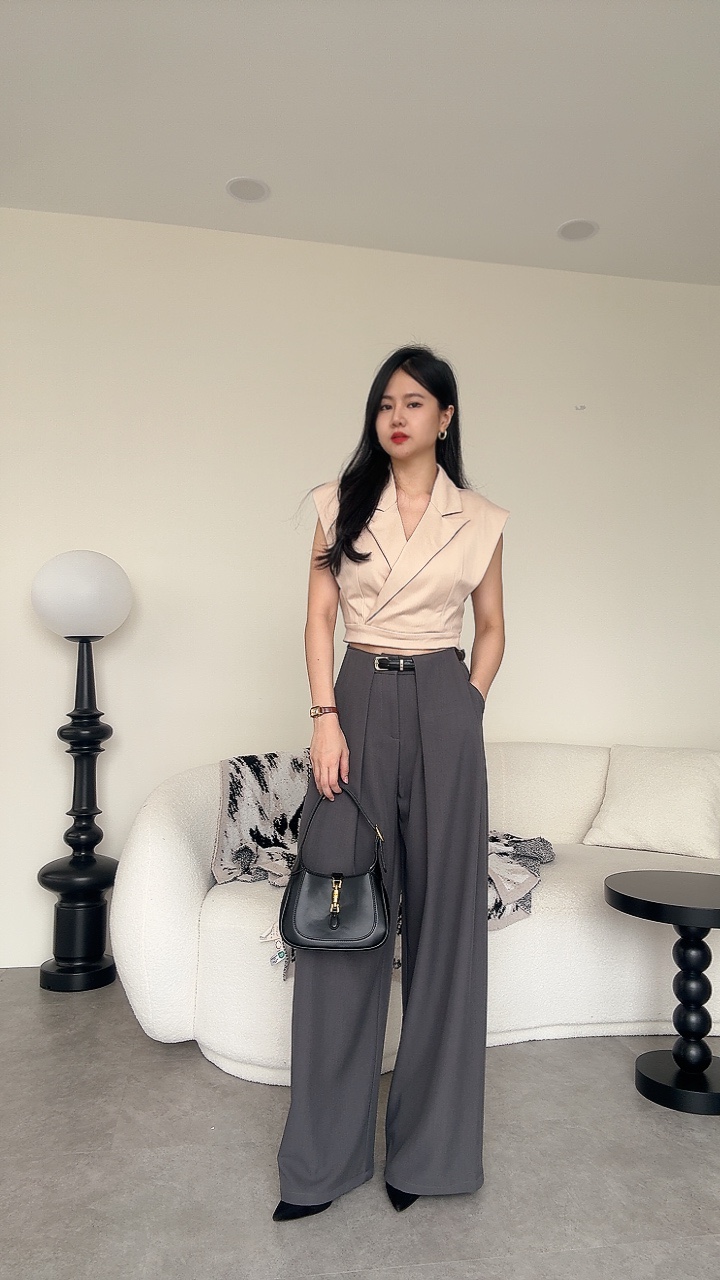 高腰粗环带阔腿裤-腰带